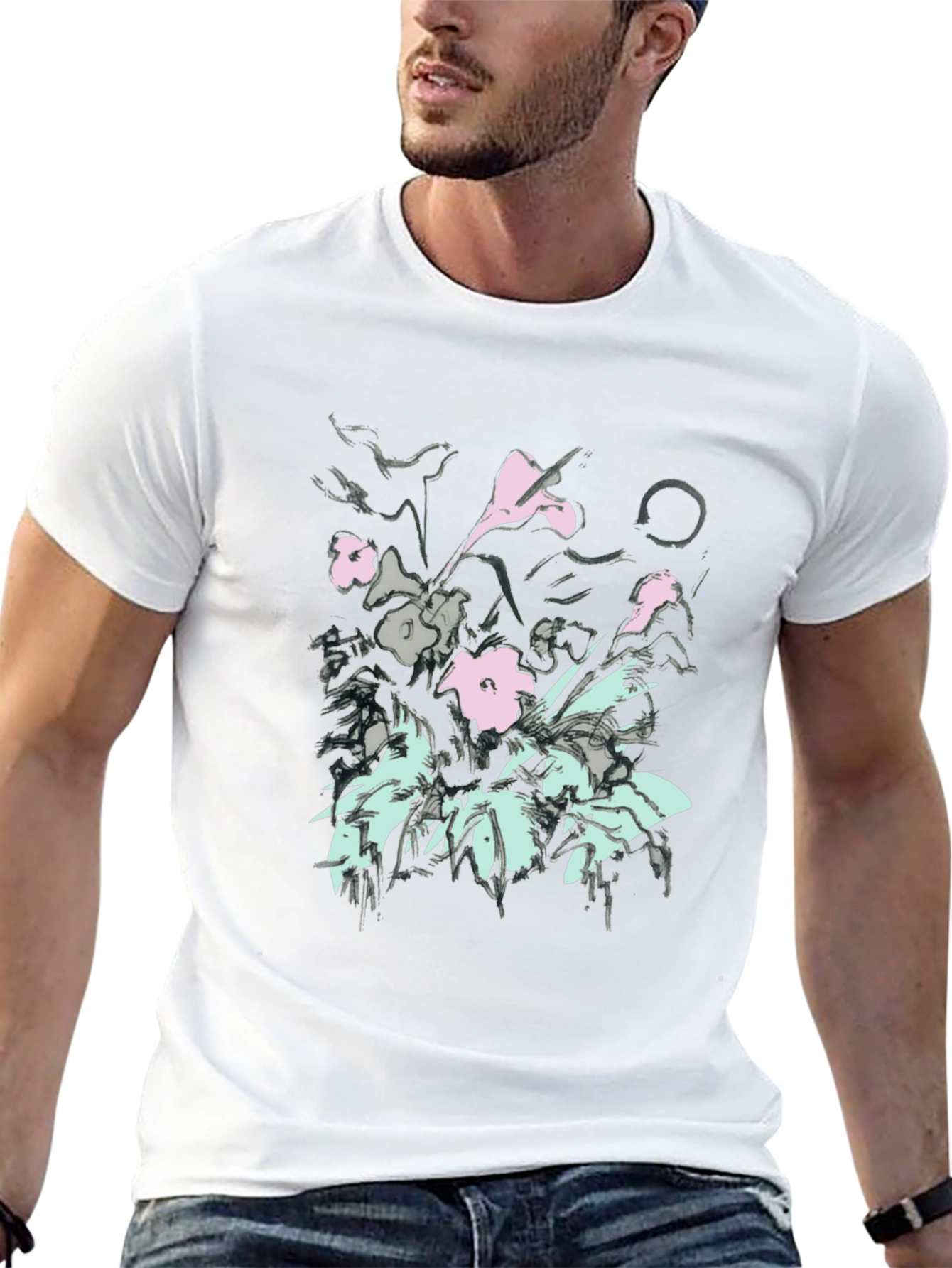 Floral Graphic Print Black T-Shirt