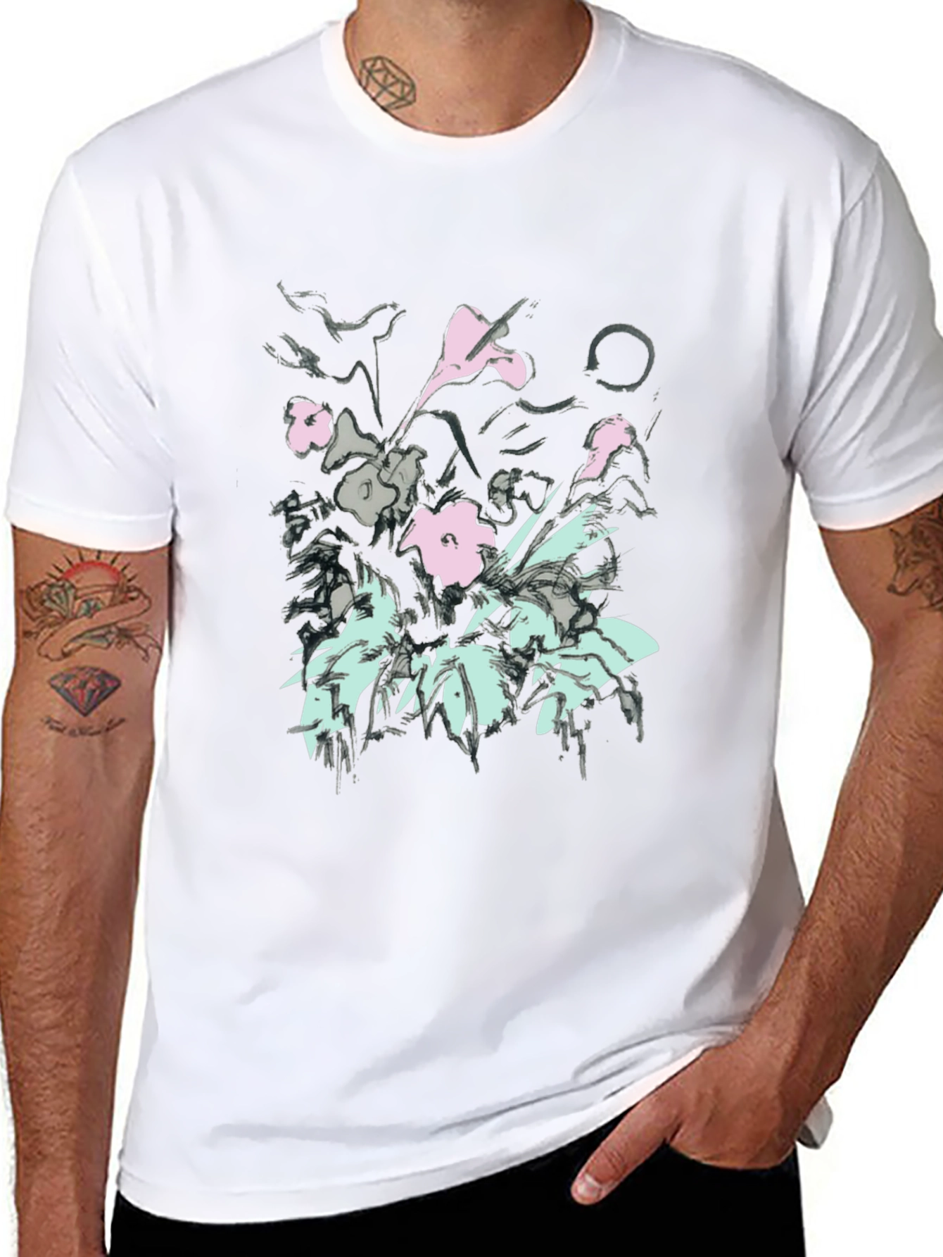 Floral Graphic Print Black T-Shirt