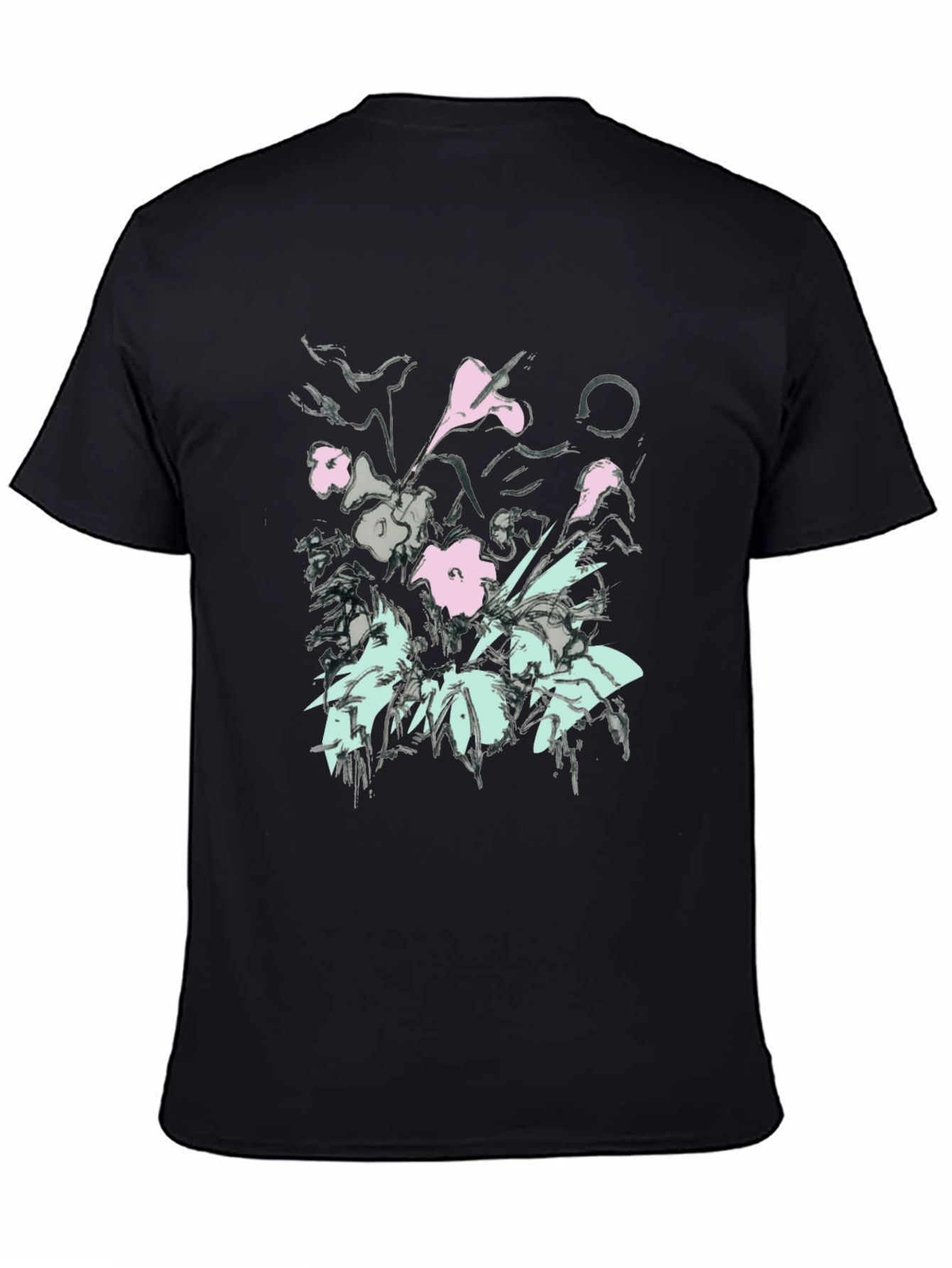 Floral Graphic Print Black T-Shirt