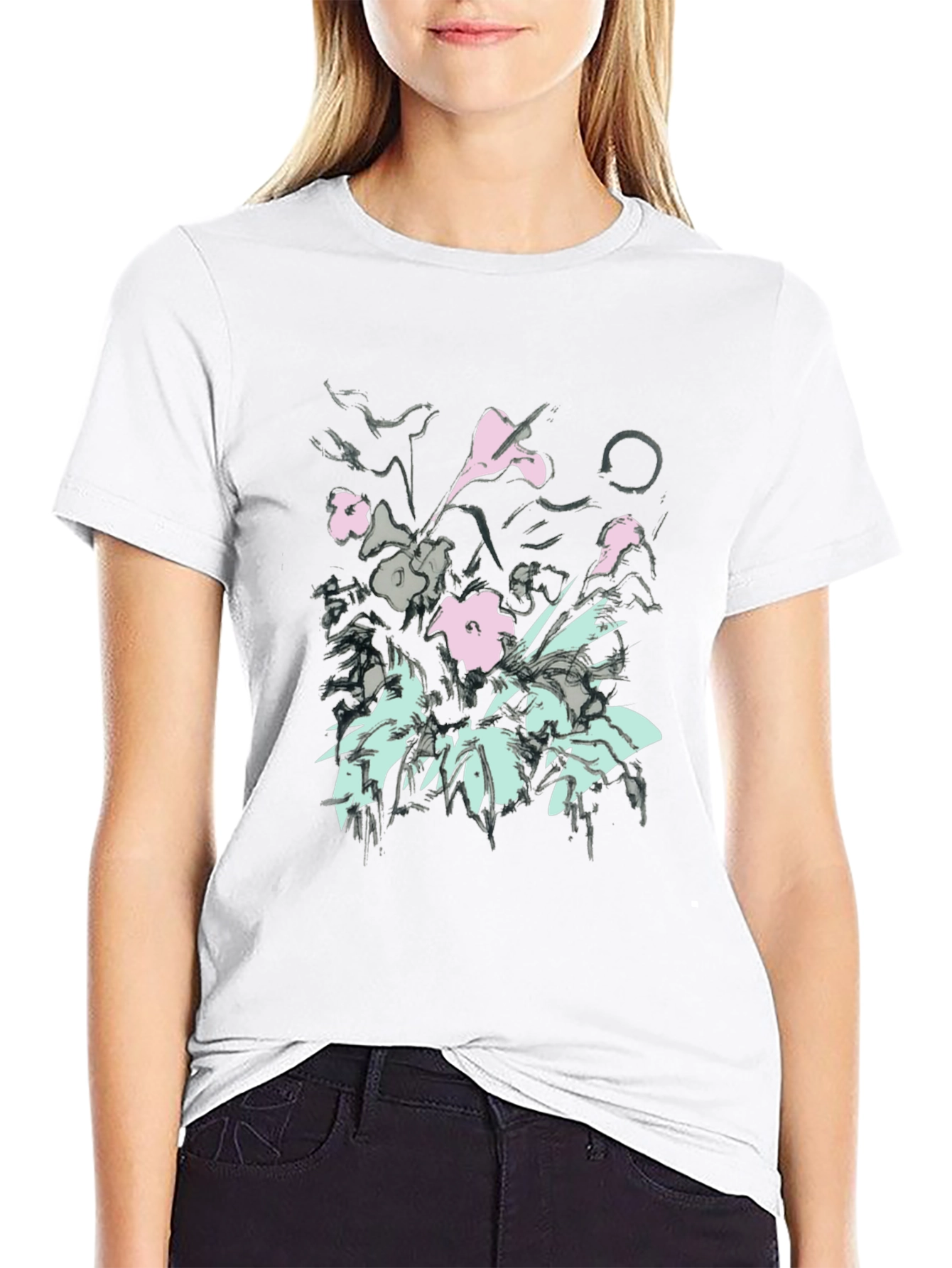 Floral Graphic Print Black T-Shirt