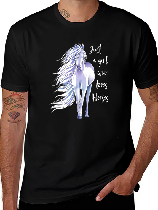 Just A Girl Who Loves Horses Graphic Tee - Black