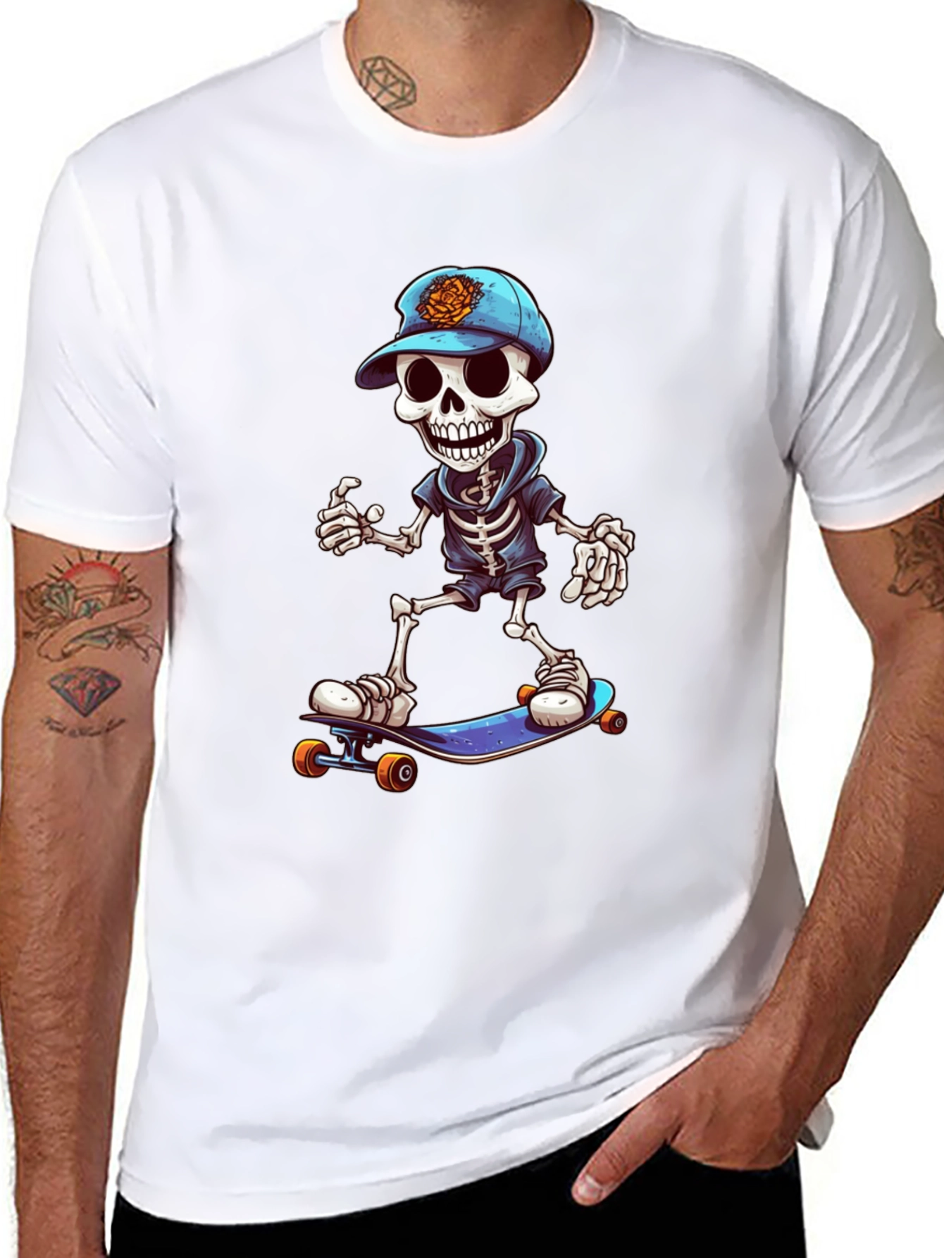 Cool Skeleton Skateboarder Graphic Tee