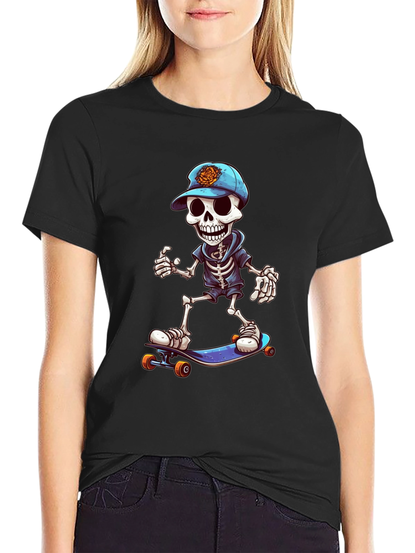 Cool Skeleton Skateboarder Graphic Tee