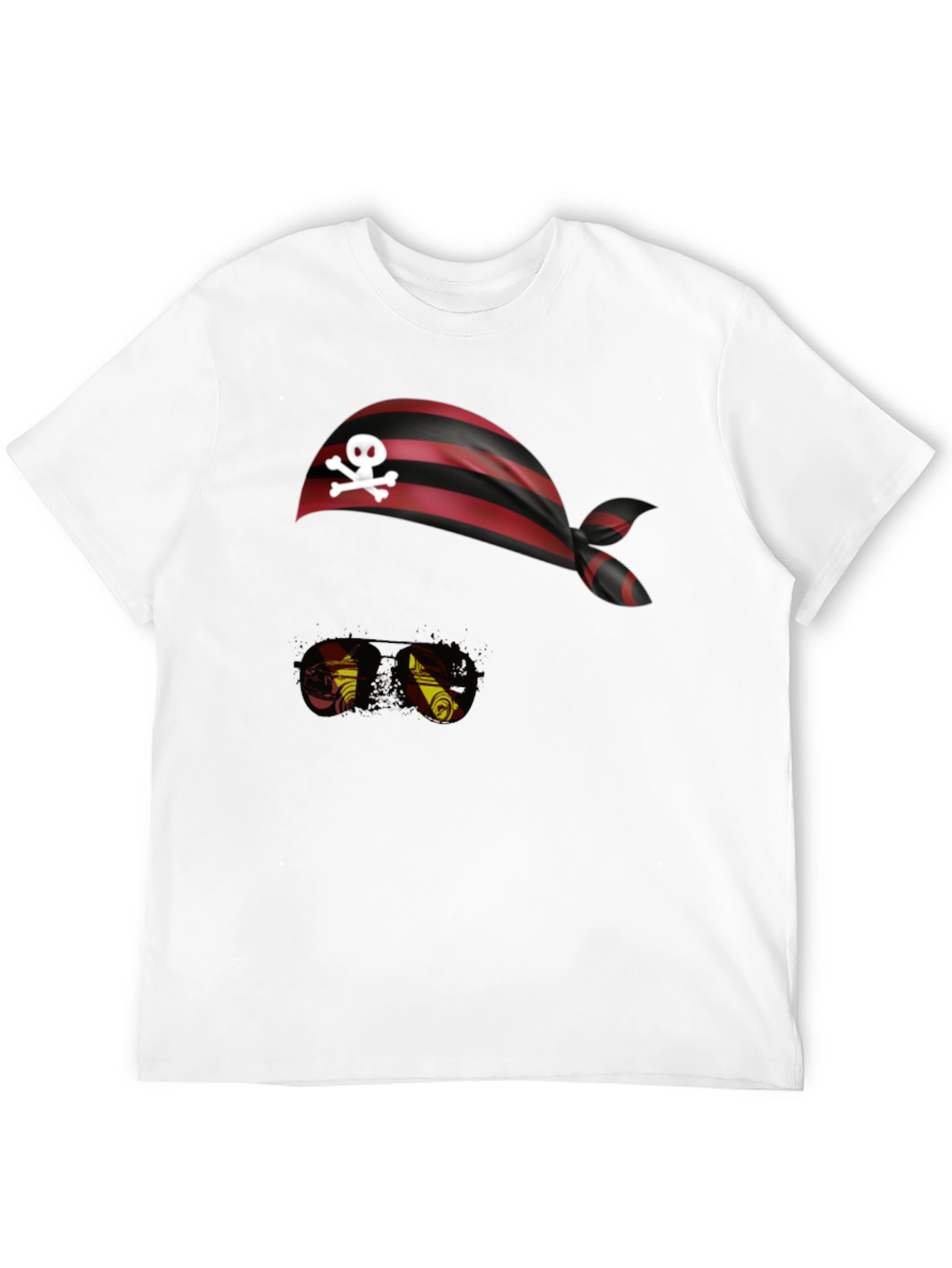 Pirate Skull Bandana & Glasses Black T-Shirt