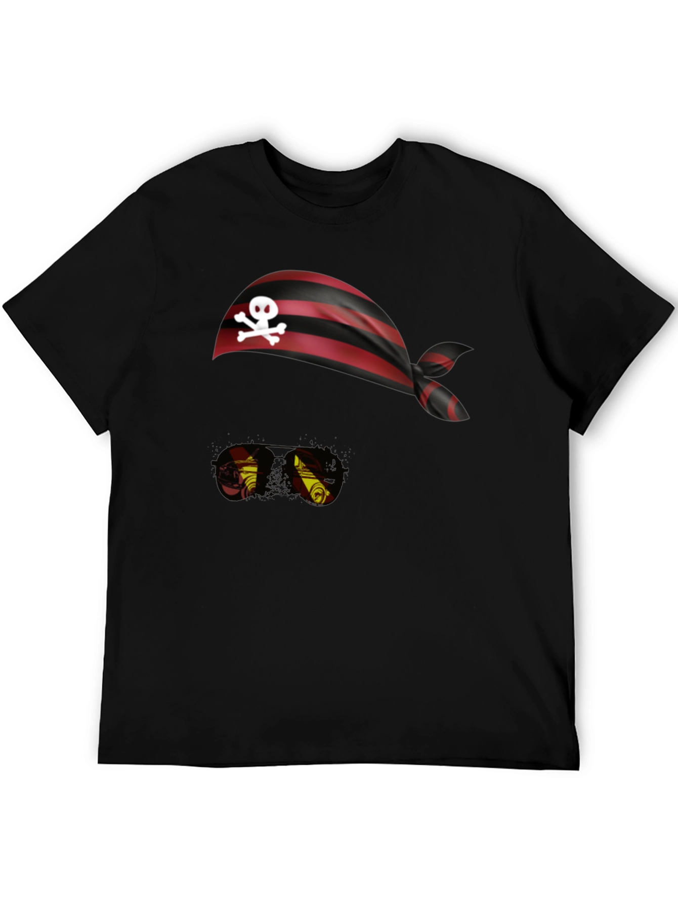 Pirate Skull Bandana & Glasses Black T-Shirt