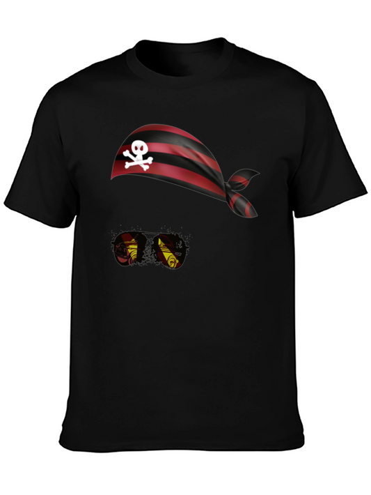Pirate Skull Bandana & Glasses Black T-Shirt