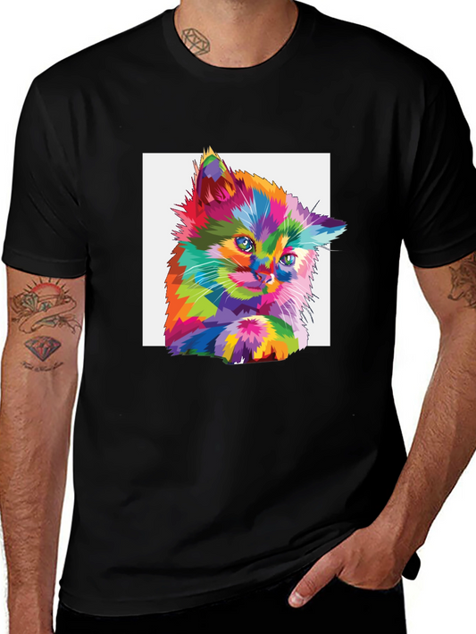 Colorful Kitten Graphic Tee - Stylish Cat Lovers Shirt