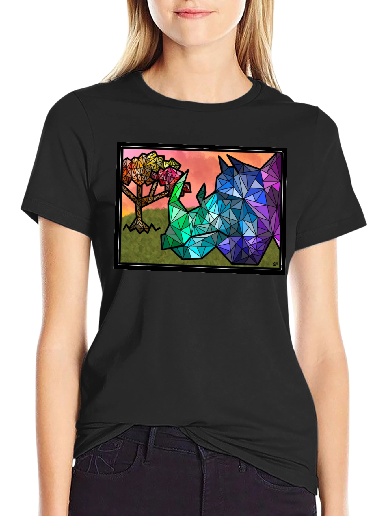 Geometric Rhino Graphic Tee - Unique Mens T-Shirt