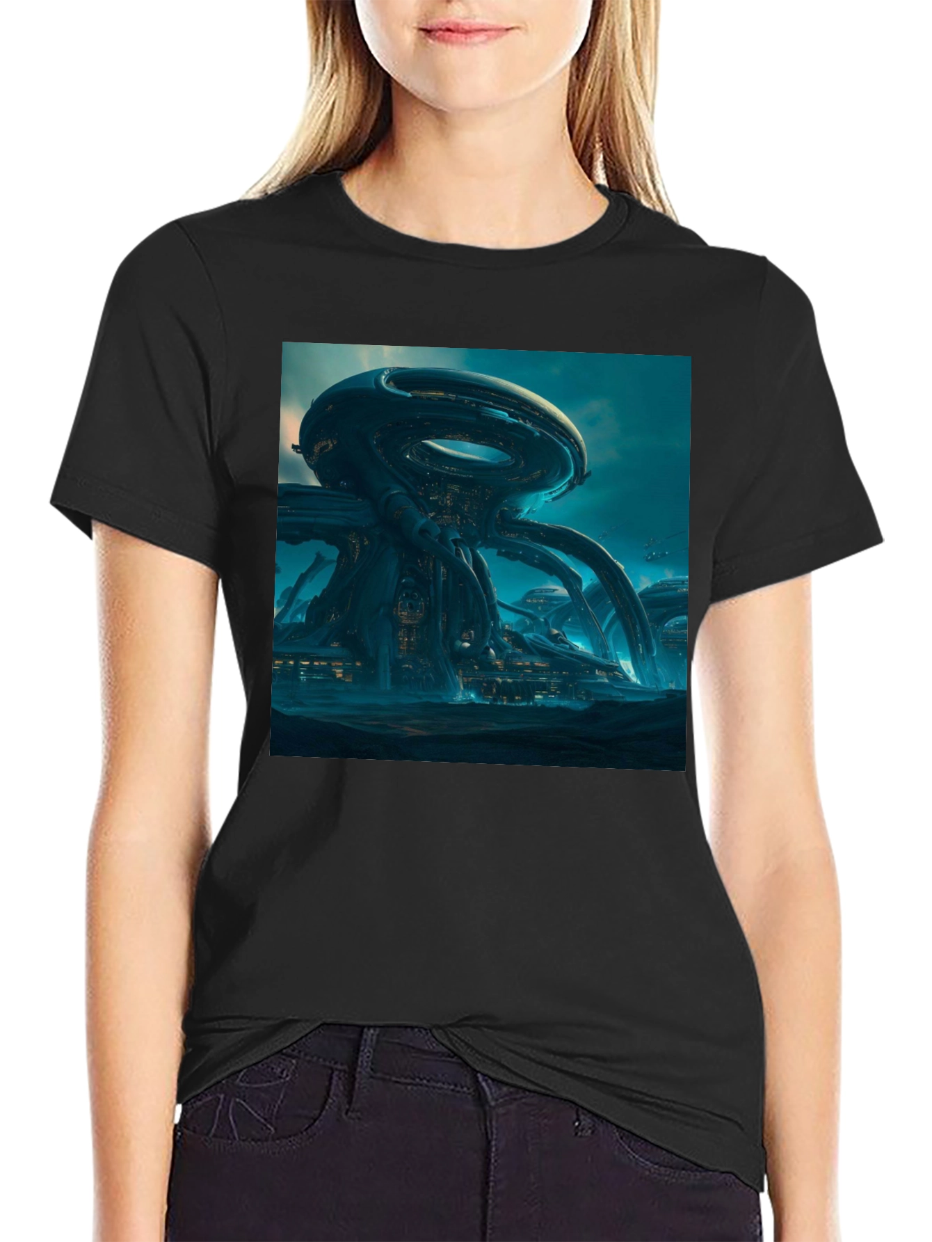 Futuristic Cityscape Graphic Tee - Sci-Fi Style