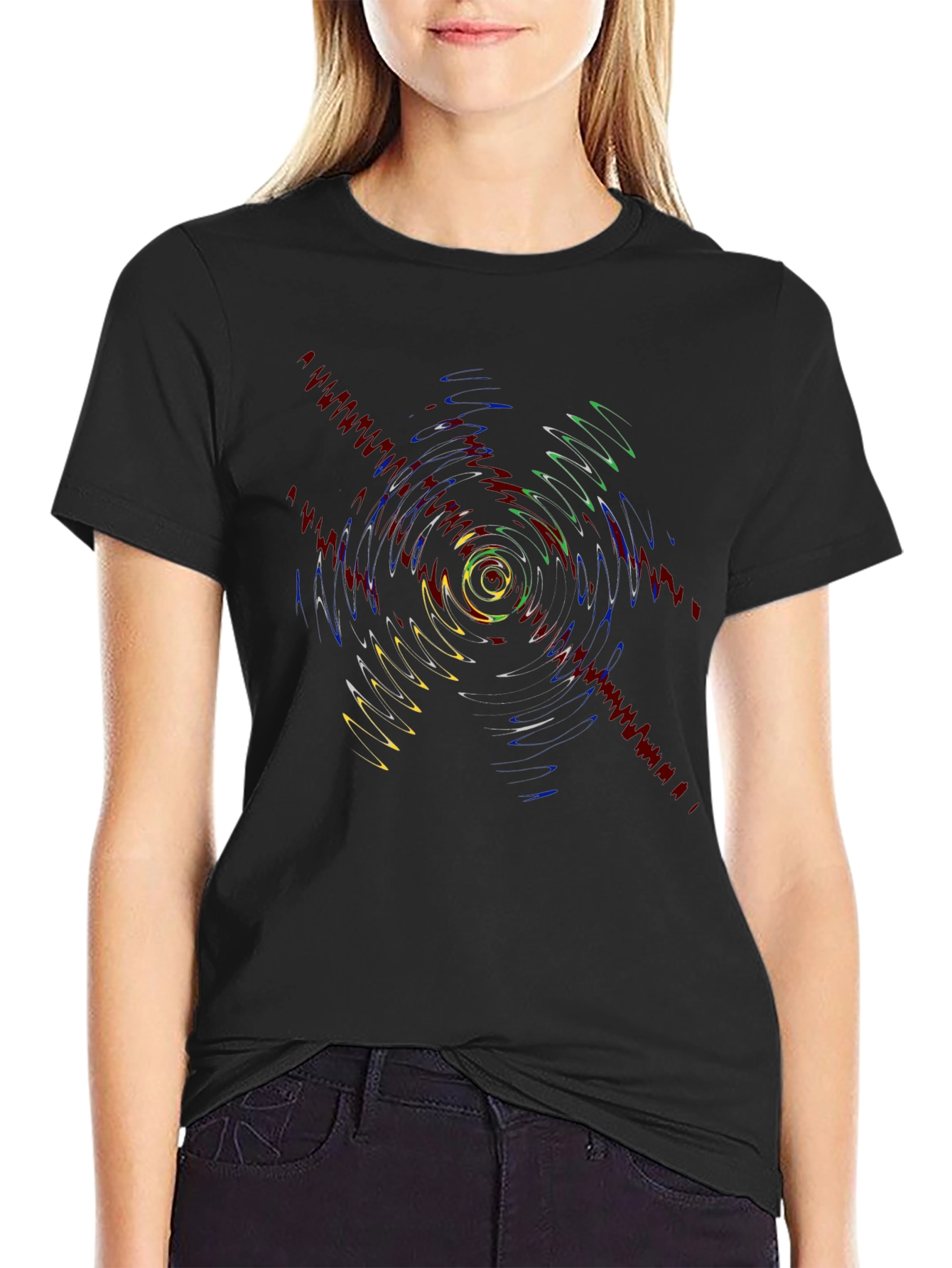 Vibrant Ripple Effect Graphic Tee - Black