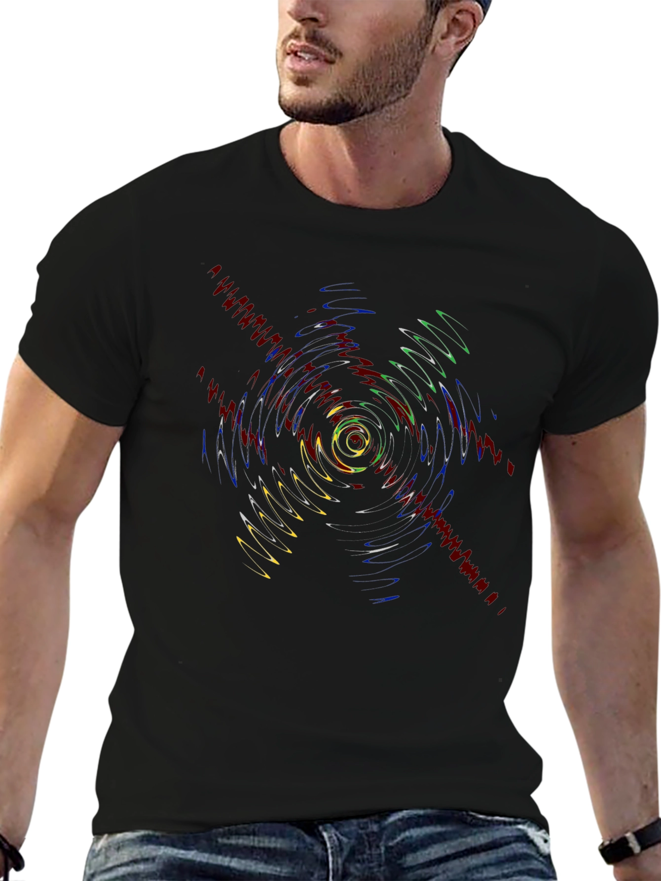 Vibrant Ripple Effect Graphic Tee - Black