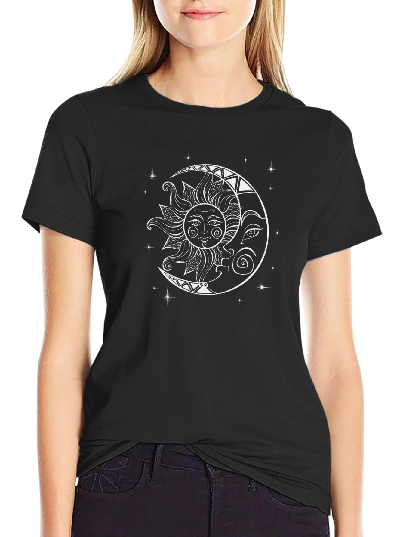 Sun and Moon Graphic T-Shirt - Black