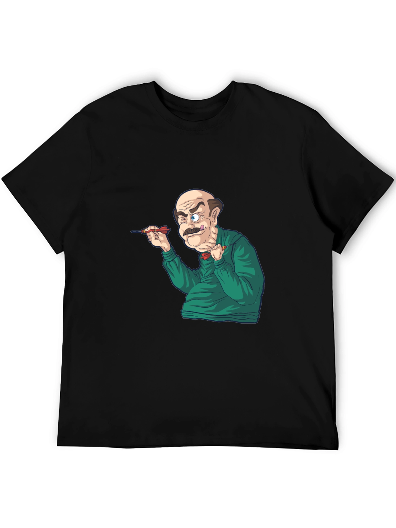 Funny Dart Player Graphic Tee - Black Cotton T-Shirt