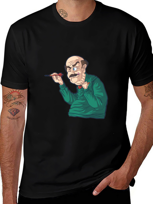 Funny Dart Player Graphic Tee - Black Cotton T-Shirt