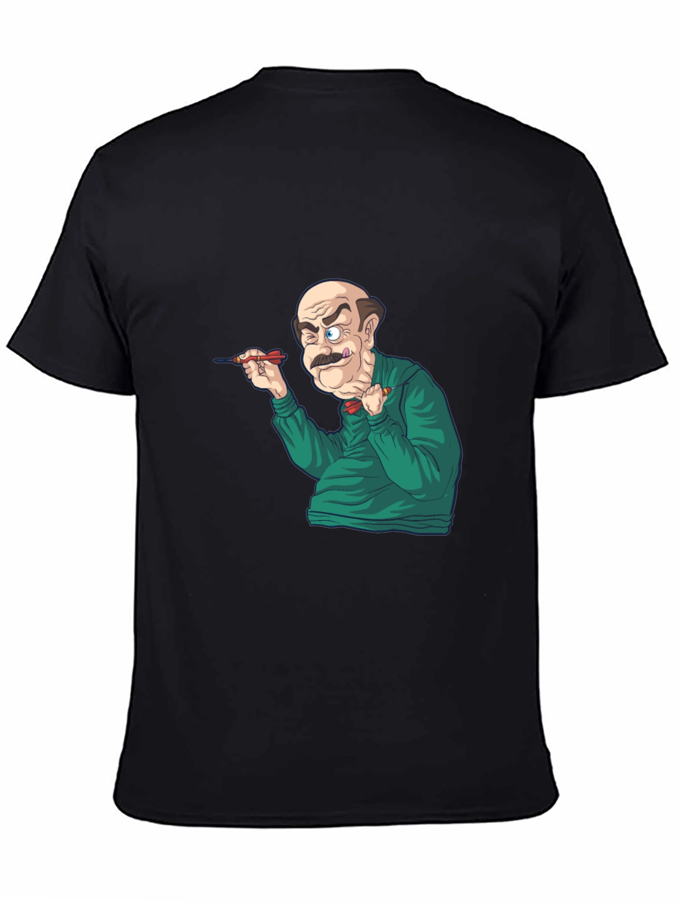 Funny Dart Player Graphic Tee - Black Cotton T-Shirt