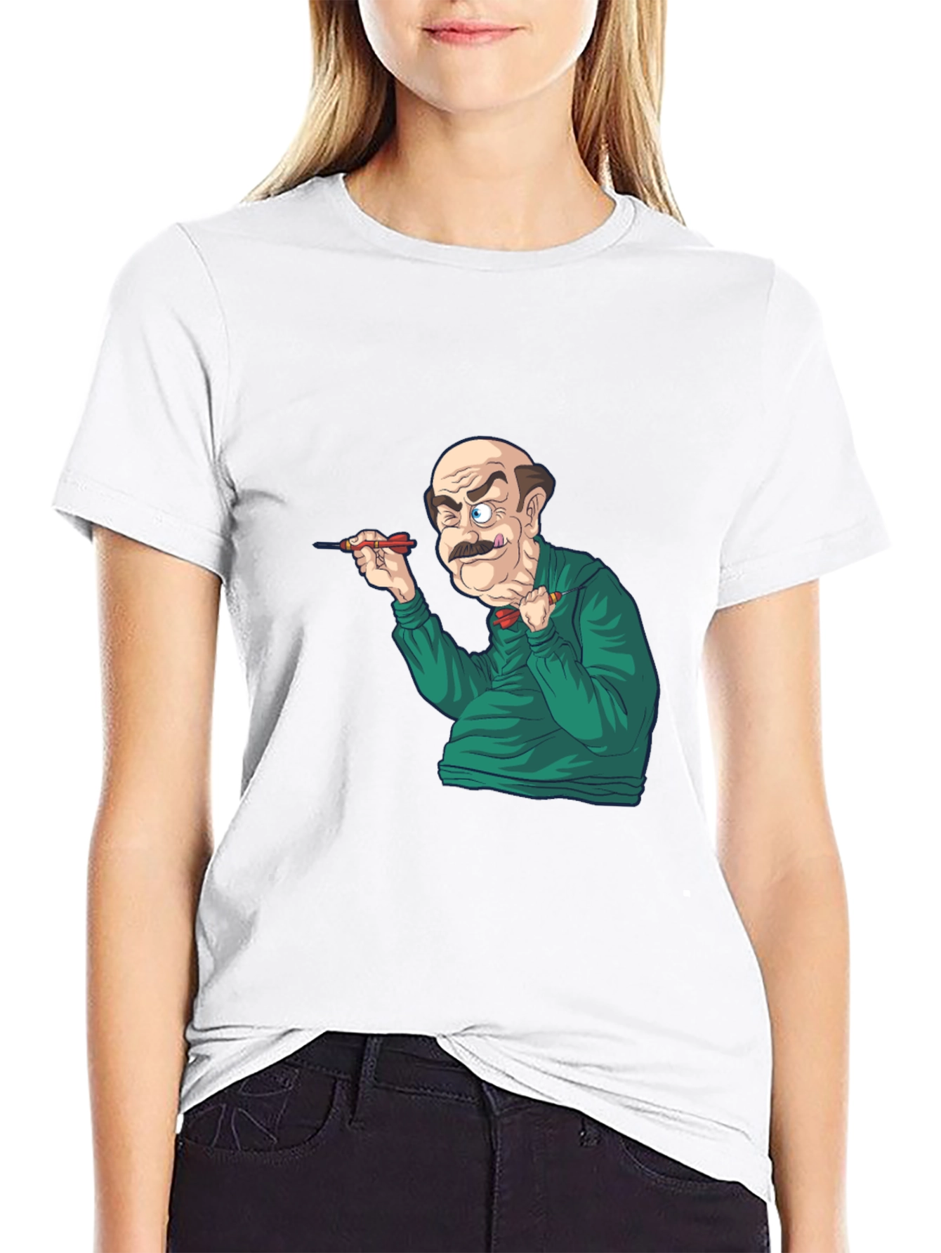Funny Dart Player Graphic Tee - Black Cotton T-Shirt