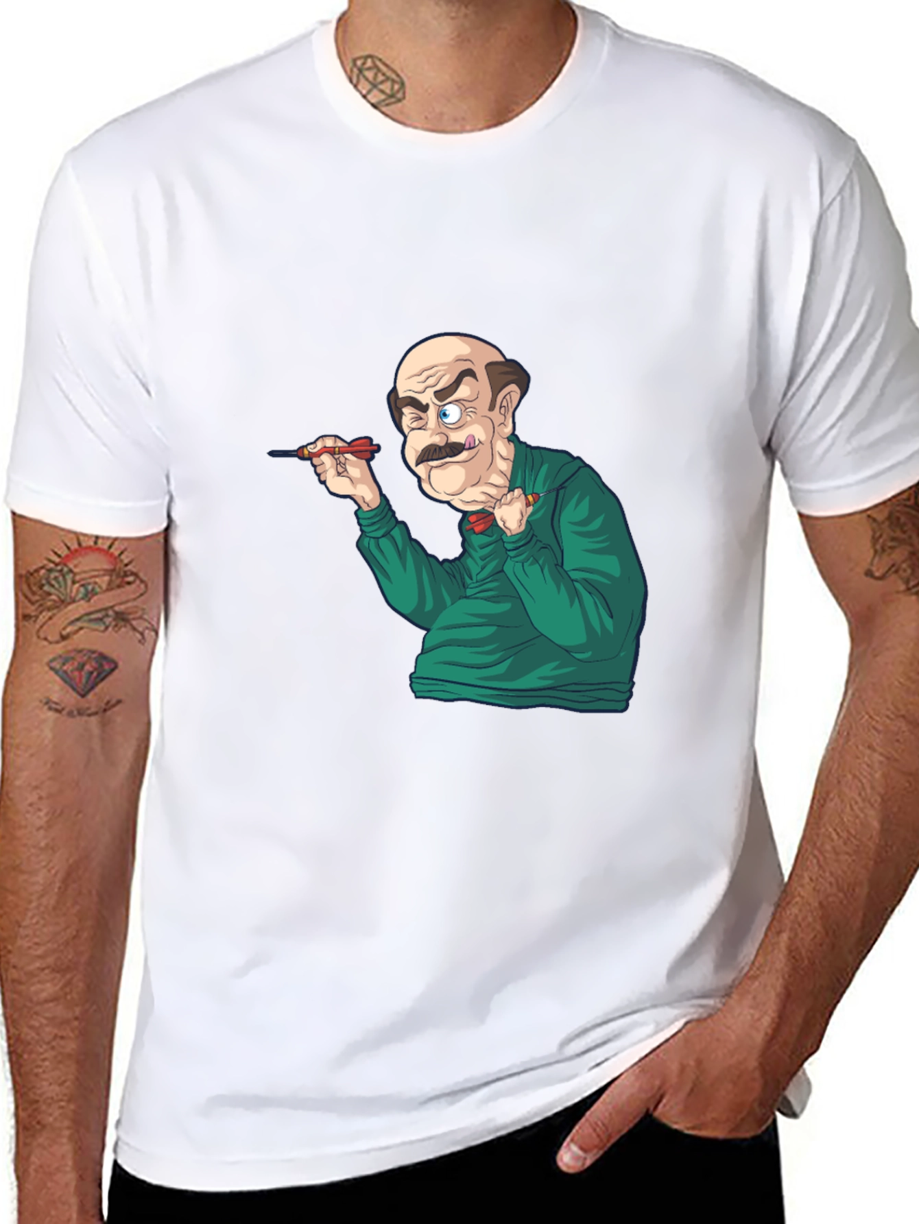 Funny Dart Player Graphic Tee - Black Cotton T-Shirt