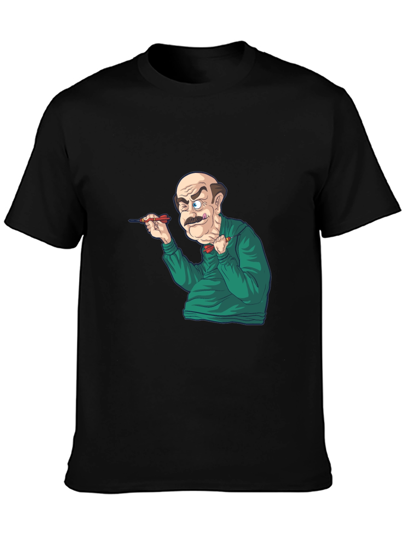 Funny Dart Player Graphic Tee - Black Cotton T-Shirt