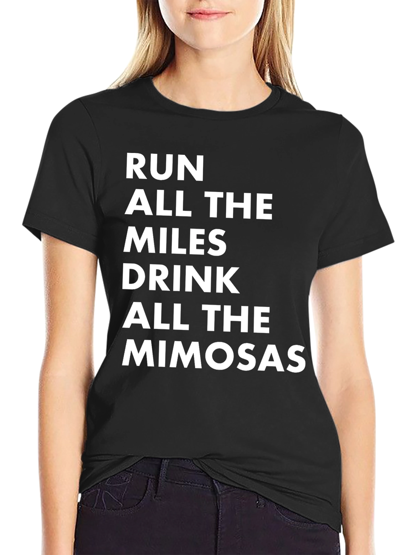 Run Miles & Drink Mimosas Black T-Shirt