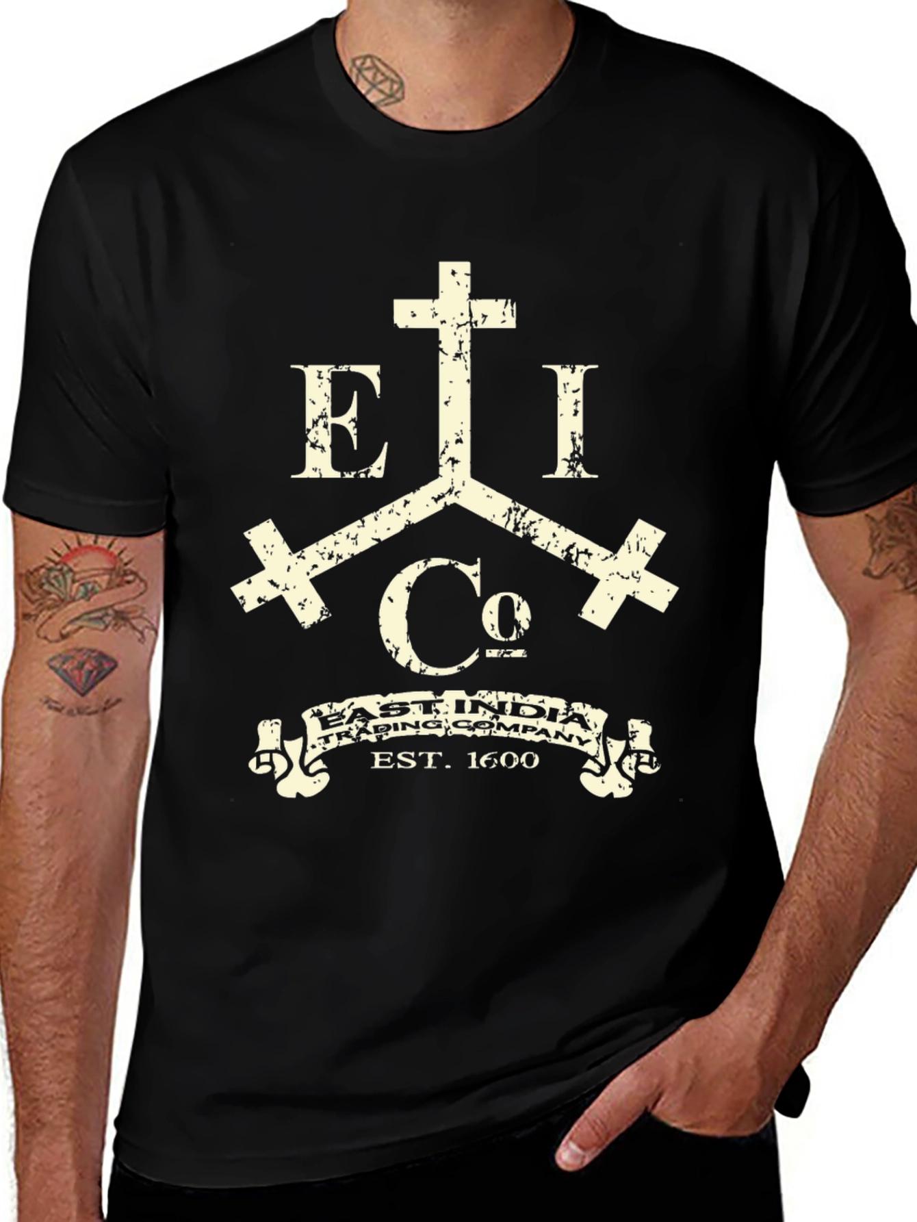 East India Trading Company Black Graphic T-Shirt