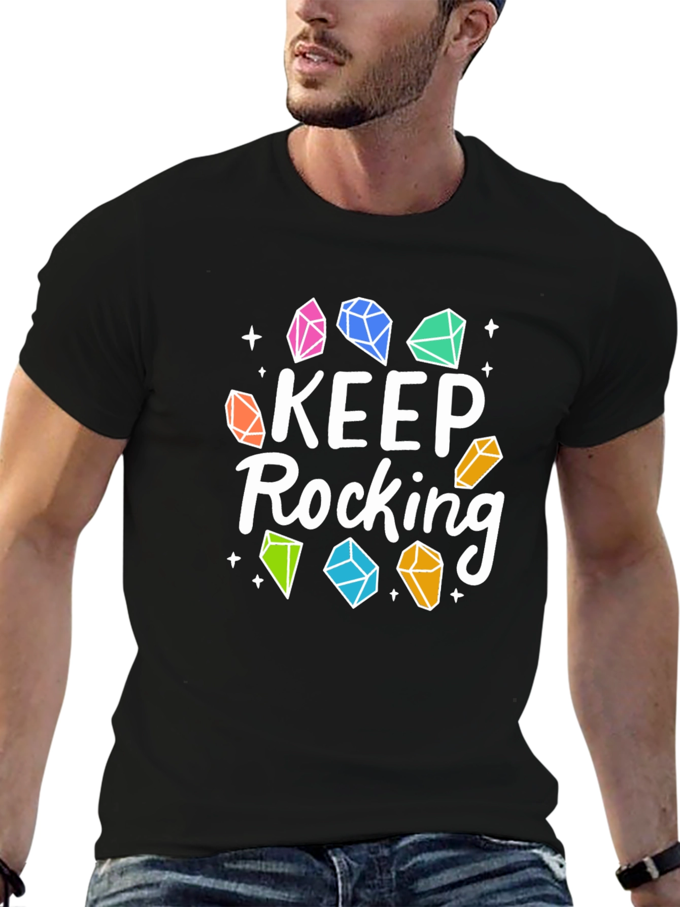 Keep Rocking T-Shirt - Stylish Gemstone Design