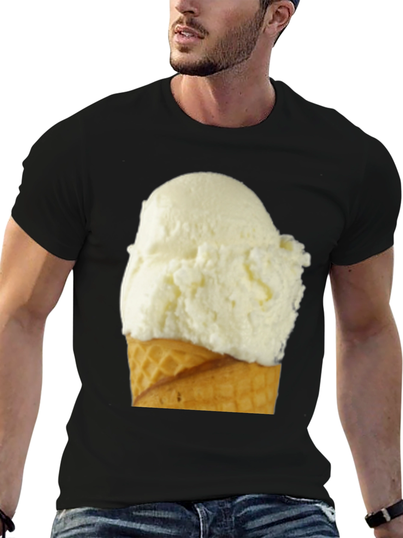 Ice Cream Cone Graphic Tee - Casual Black T-Shirt
