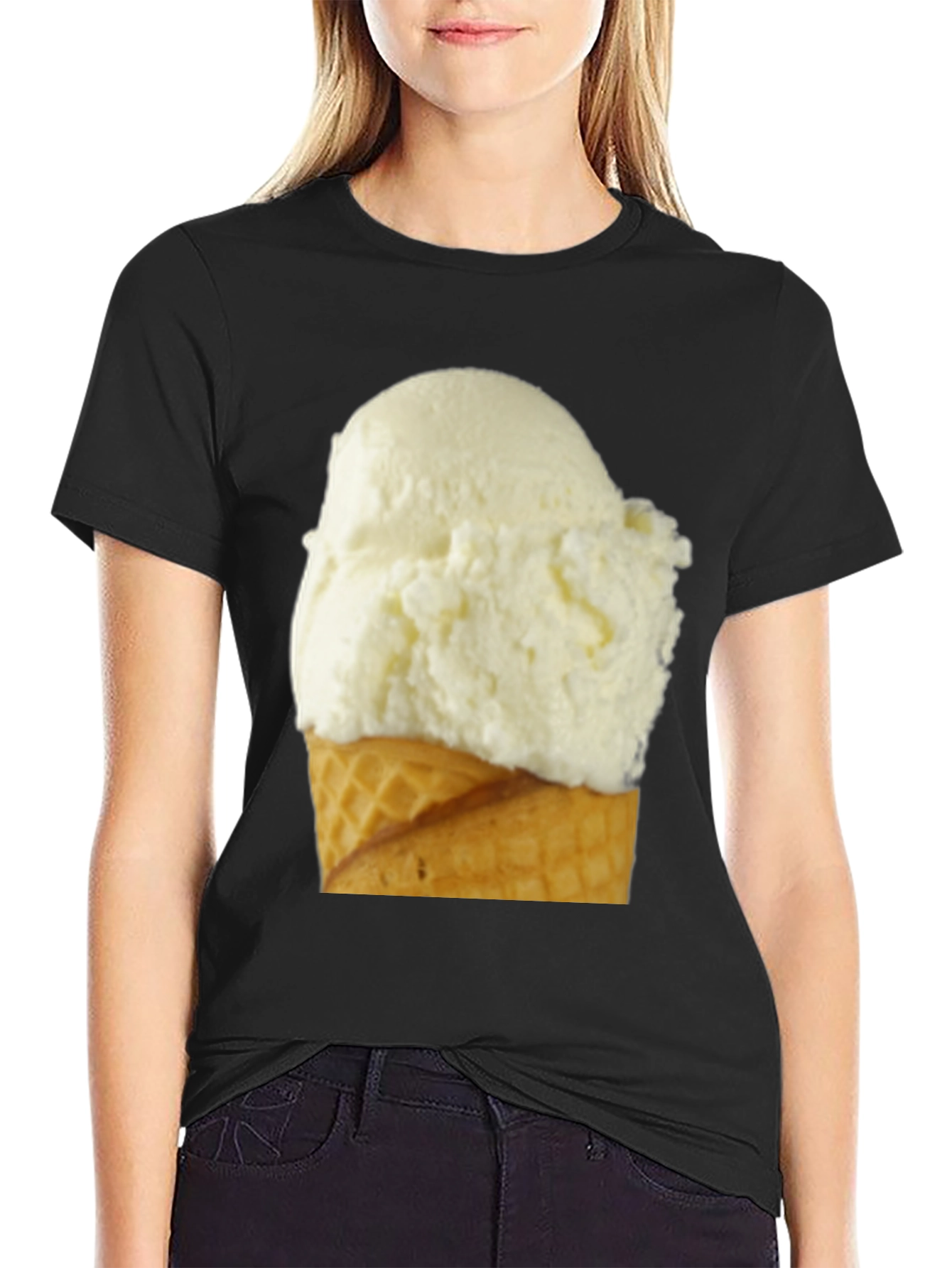 Ice Cream Cone Graphic Tee - Casual Black T-Shirt