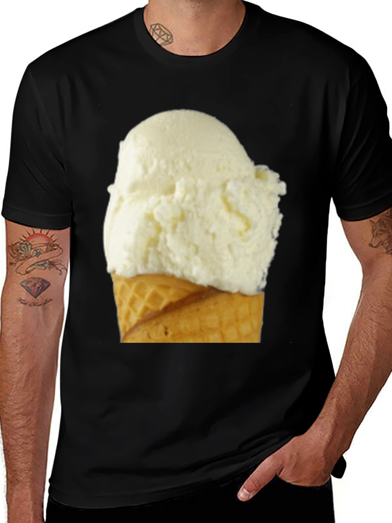 Ice Cream Cone Graphic Tee - Casual Black T-Shirt