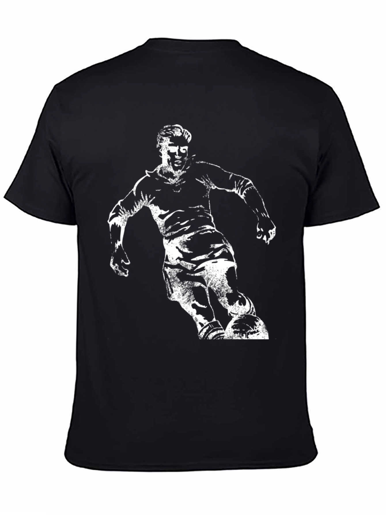Soccer Player Graphic Tee - Black Cotton Casual T-Shirt