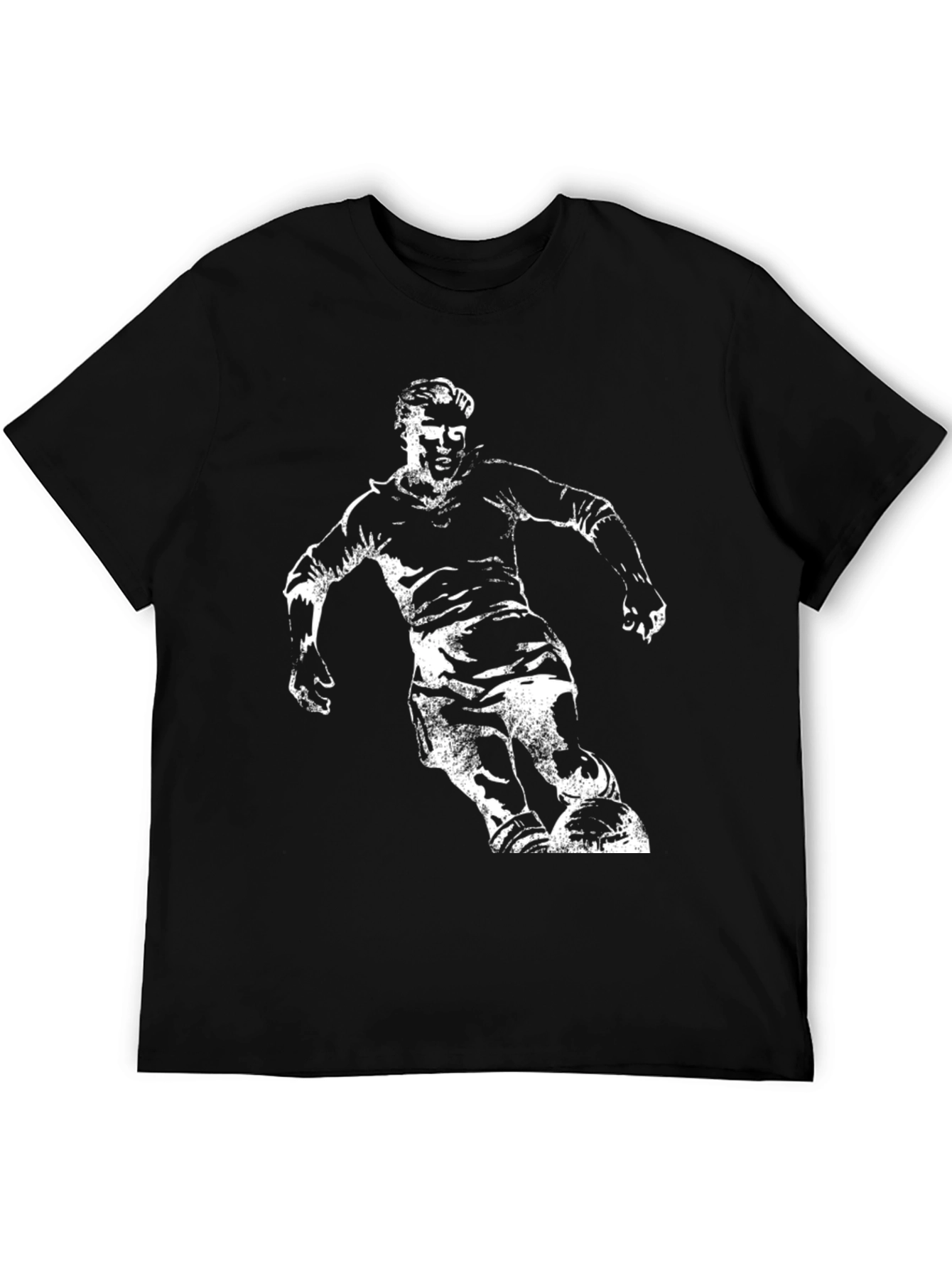 Soccer Player Graphic Tee - Black Cotton Casual T-Shirt
