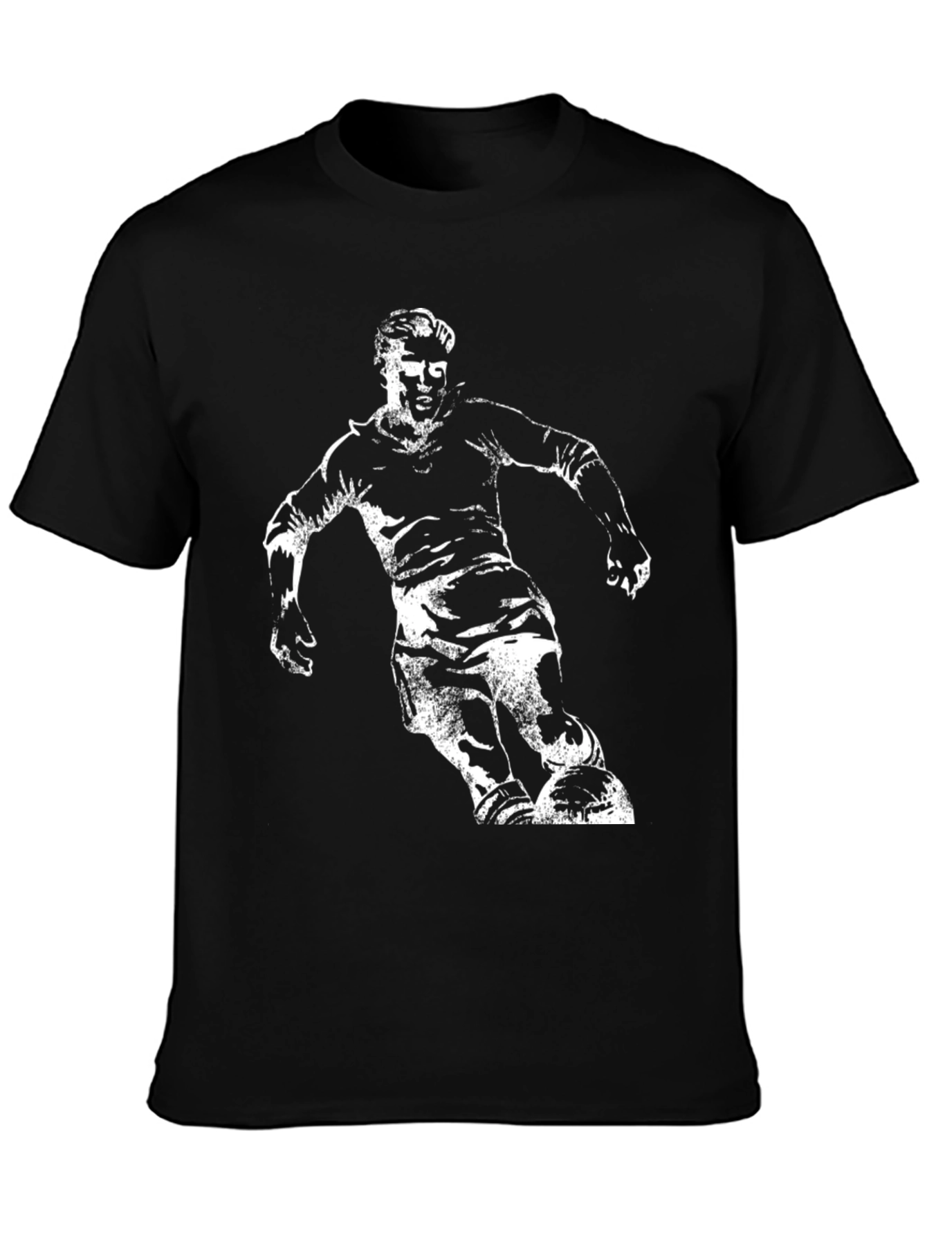Soccer Player Graphic Tee - Black Cotton Casual T-Shirt