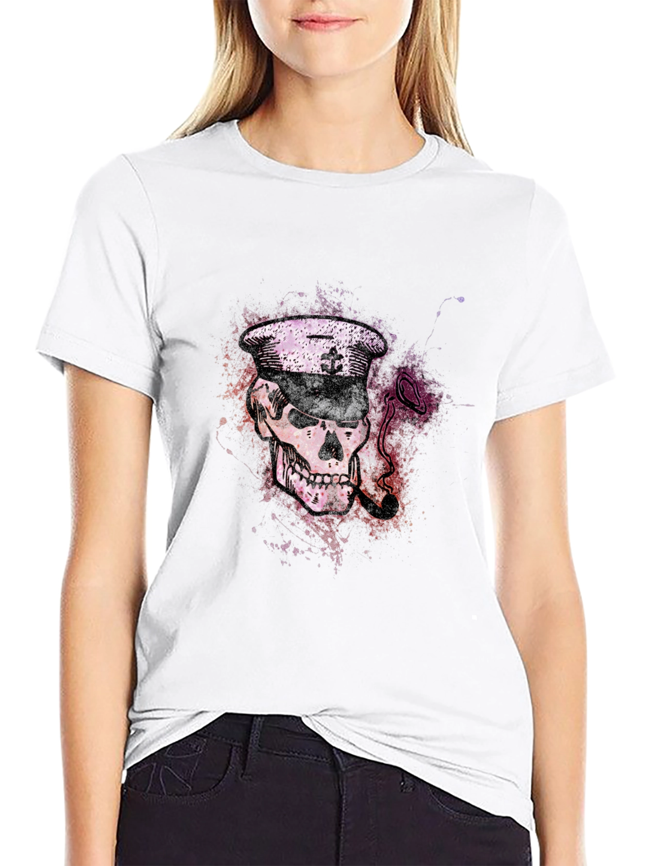 Skull Captain Graphic Tee - Black Cotton T-Shirt