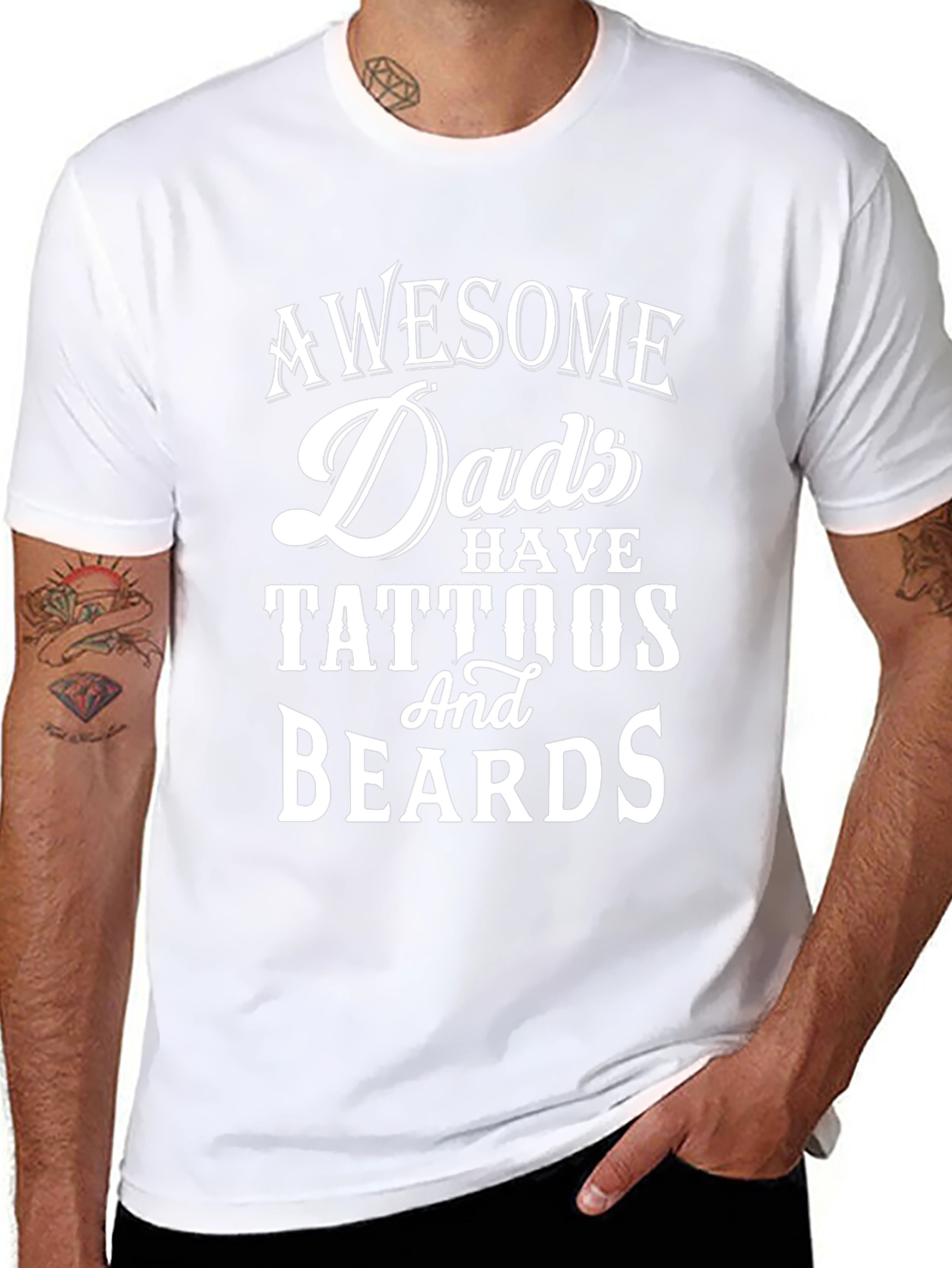 Awesome Dads Tattoos & Beards Black T-Shirt