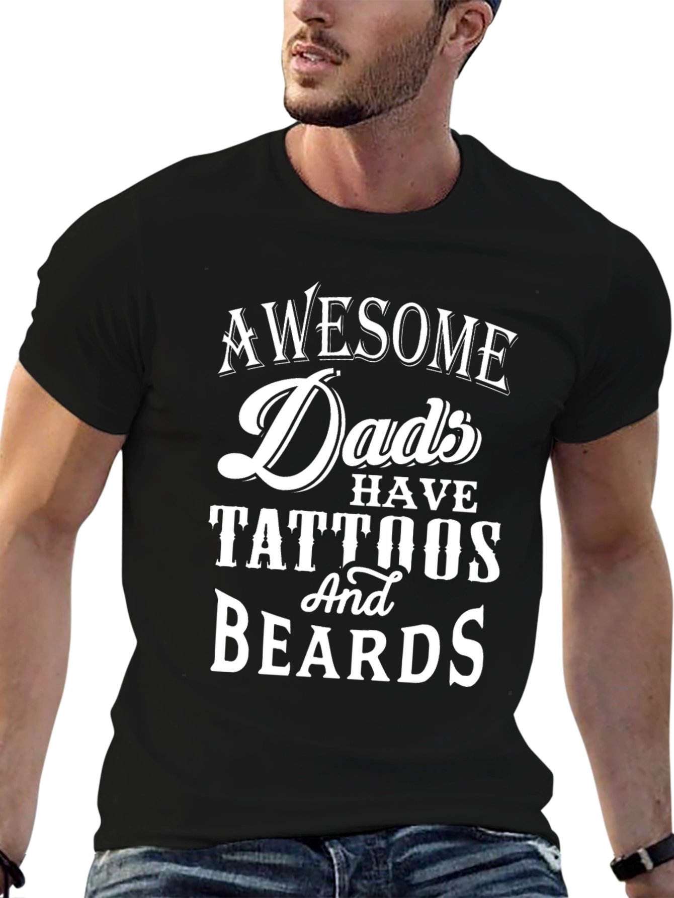 Awesome Dads Tattoos & Beards Black T-Shirt