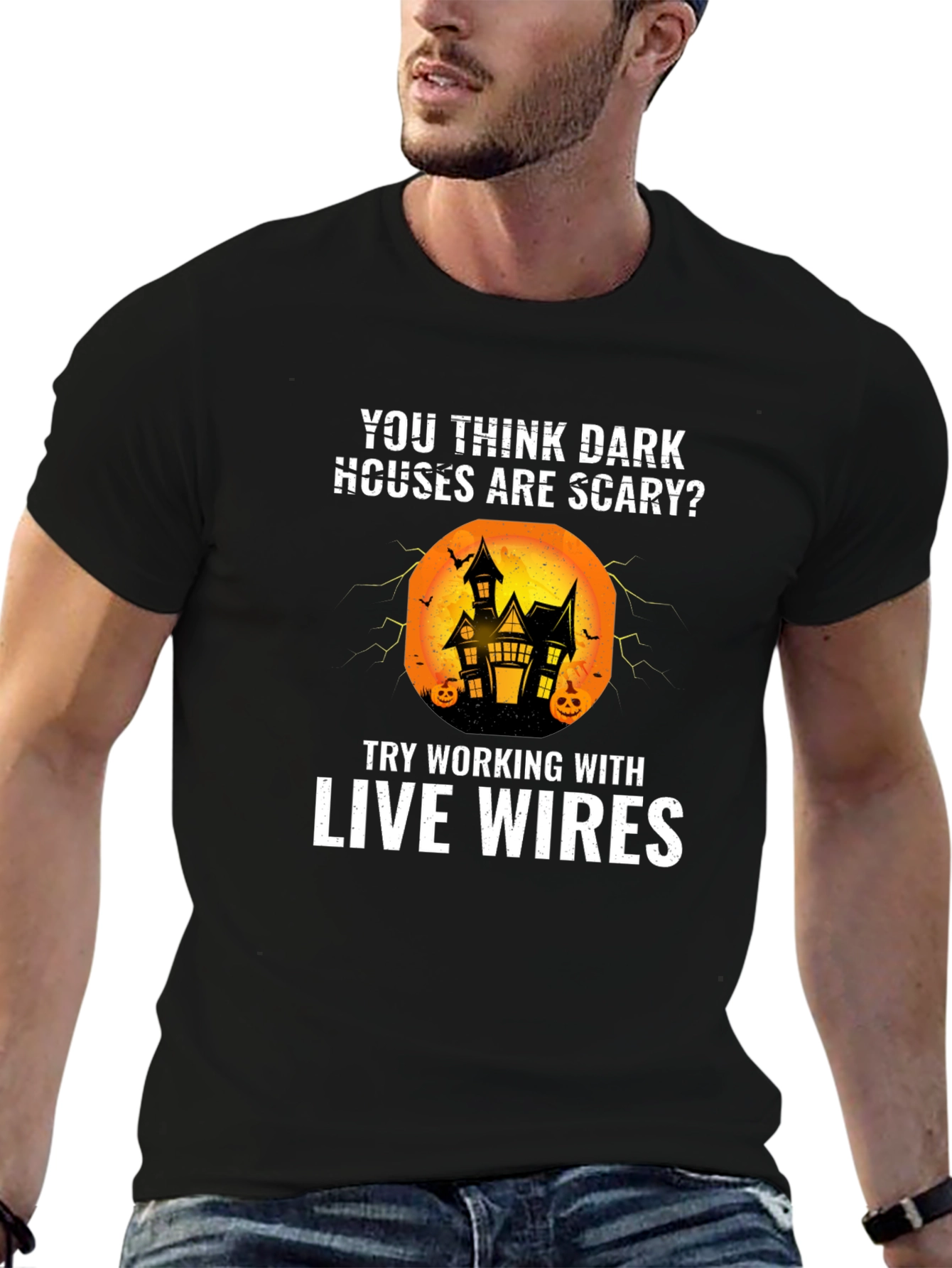Funny Electrician Halloween T-Shirt - Live Wires