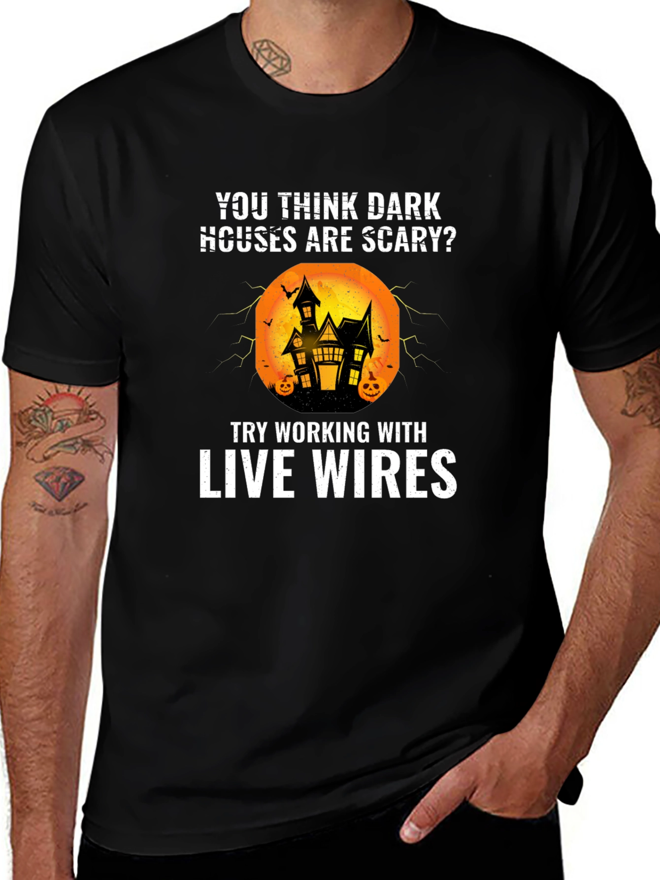 Funny Electrician Halloween T-Shirt - Live Wires