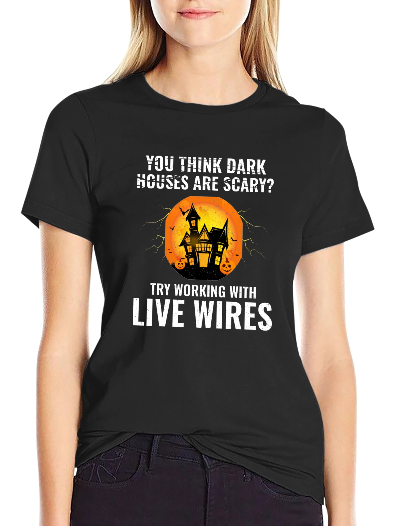 Funny Electrician Halloween T-Shirt - Live Wires