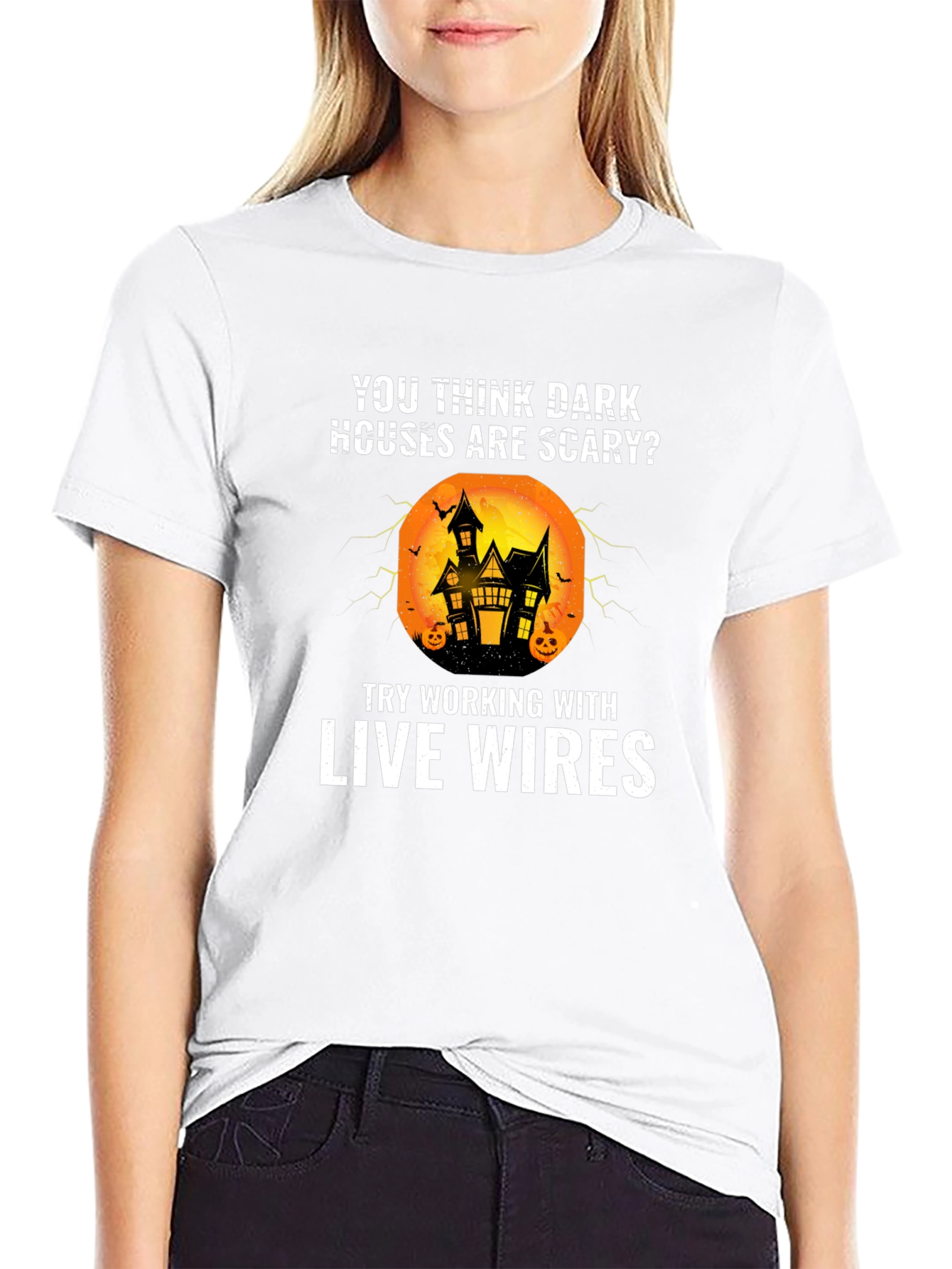 Funny Electrician Halloween T-Shirt - Live Wires