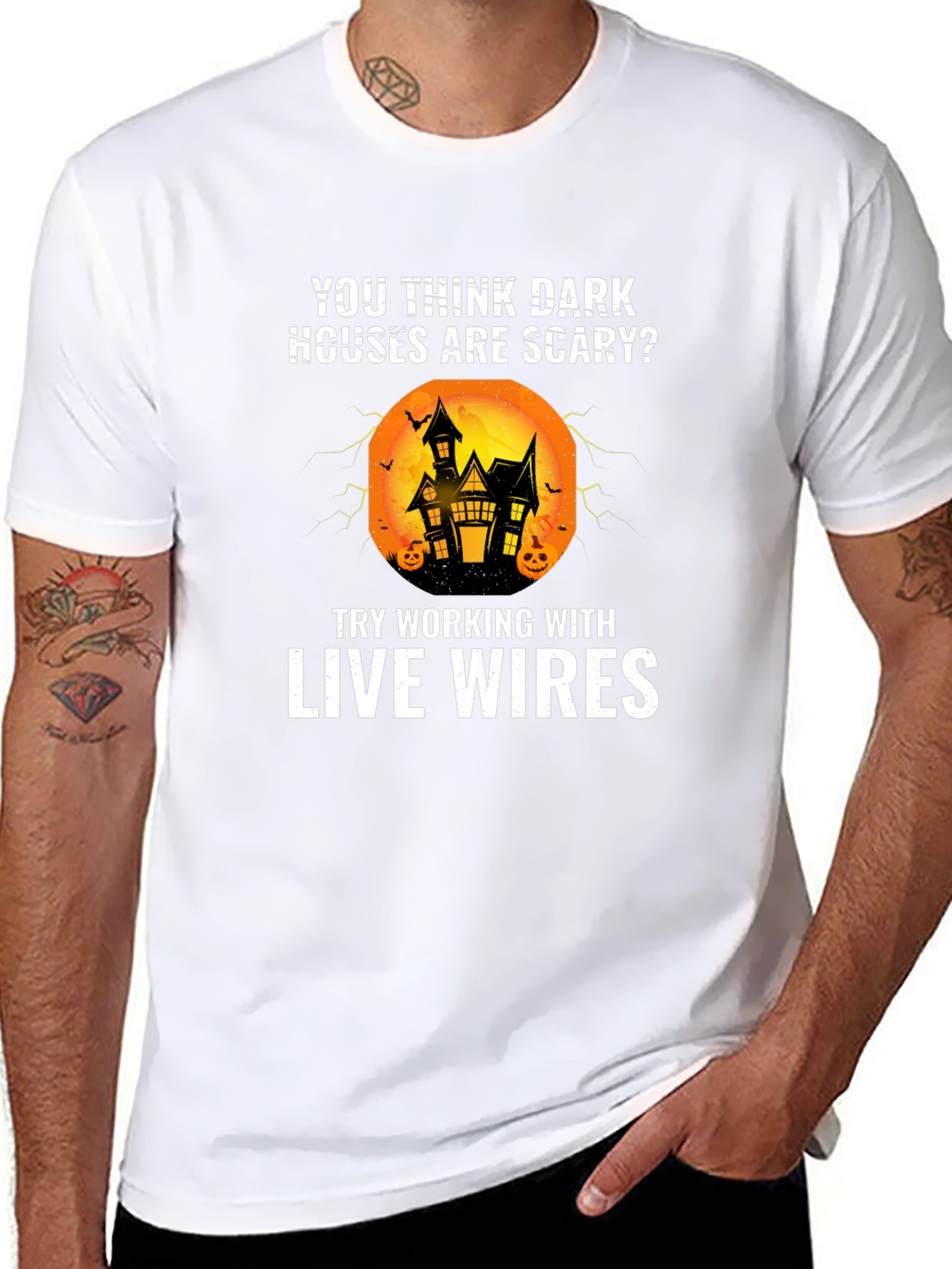 Funny Electrician Halloween T-Shirt - Live Wires