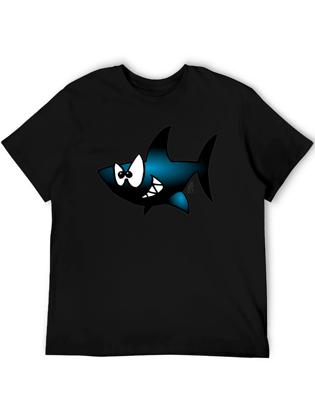 Cartoon Shark Graphic Tee - Black