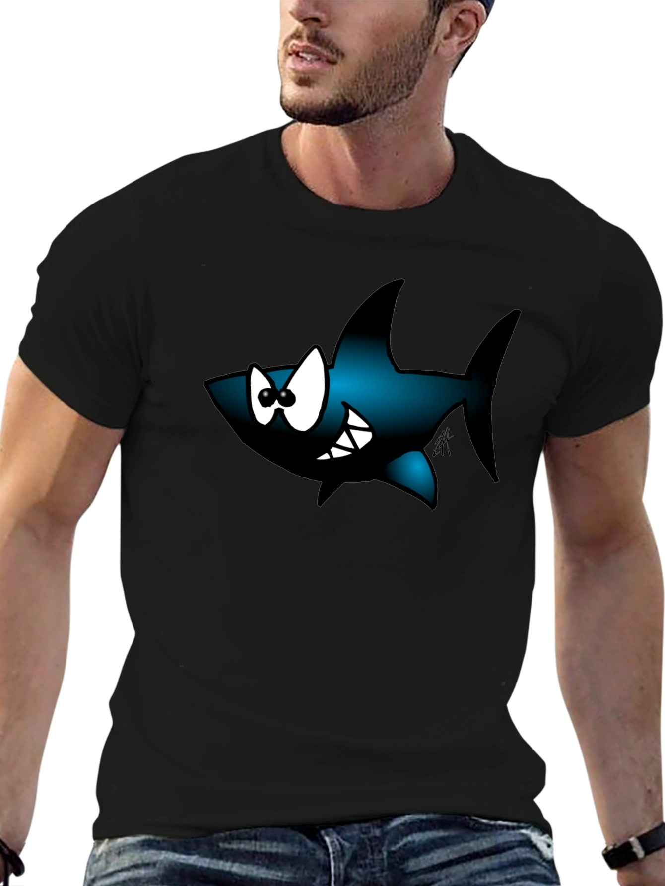 Cartoon Shark Graphic Tee - Black