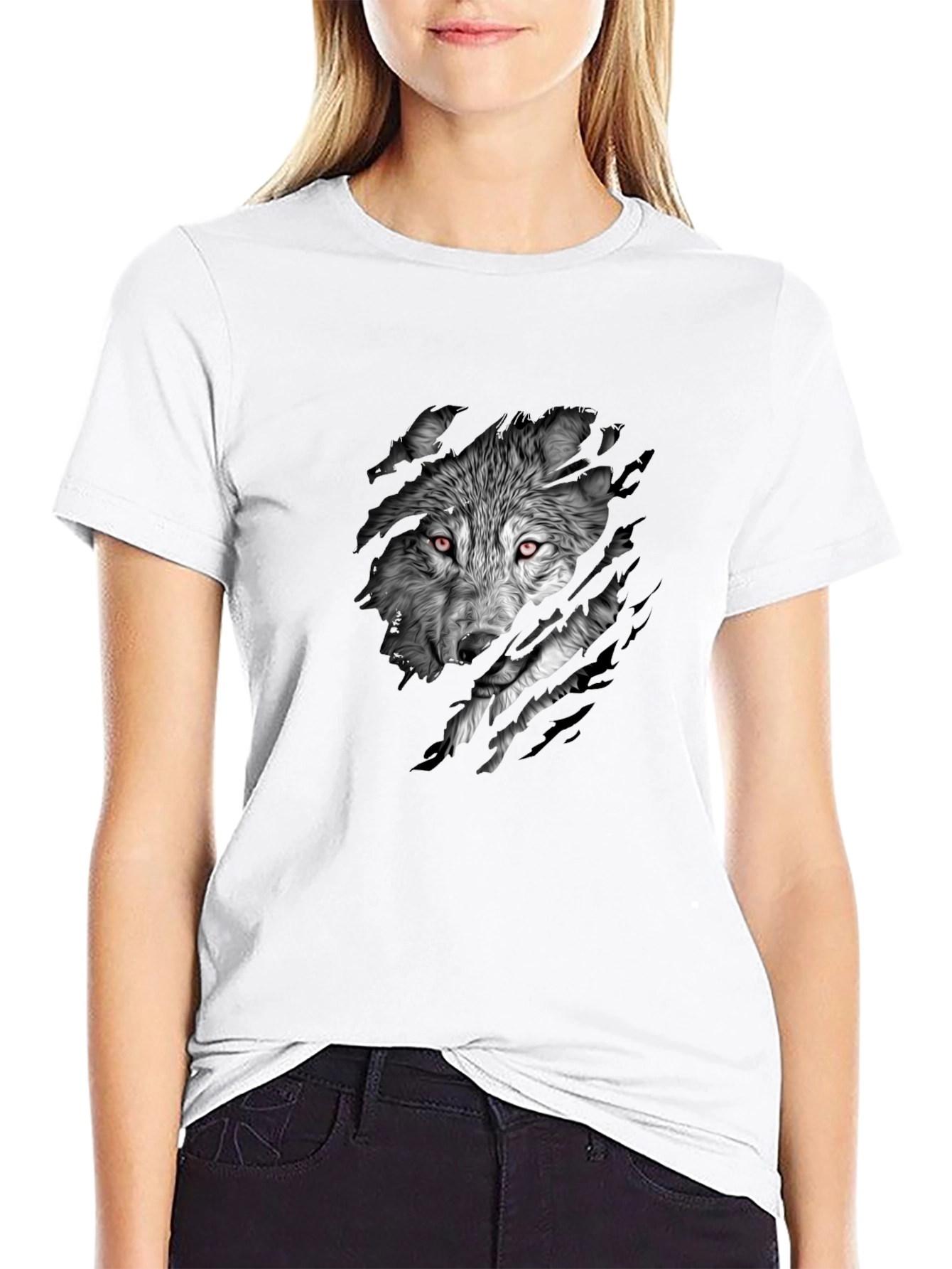 Mens Black Wolf Graphic Print Short Sleeve T-Shirt
