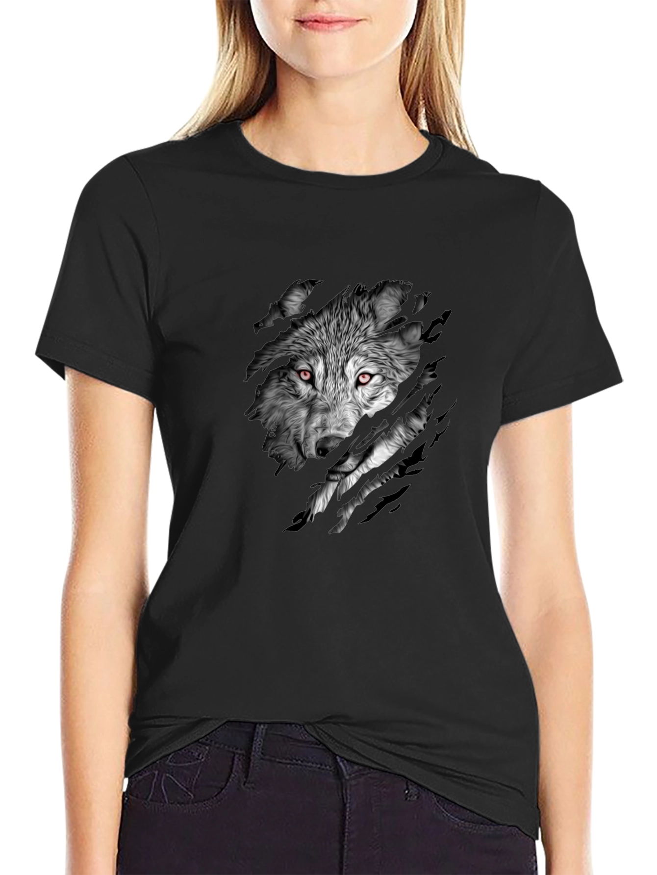 Mens Black Wolf Graphic Print Short Sleeve T-Shirt