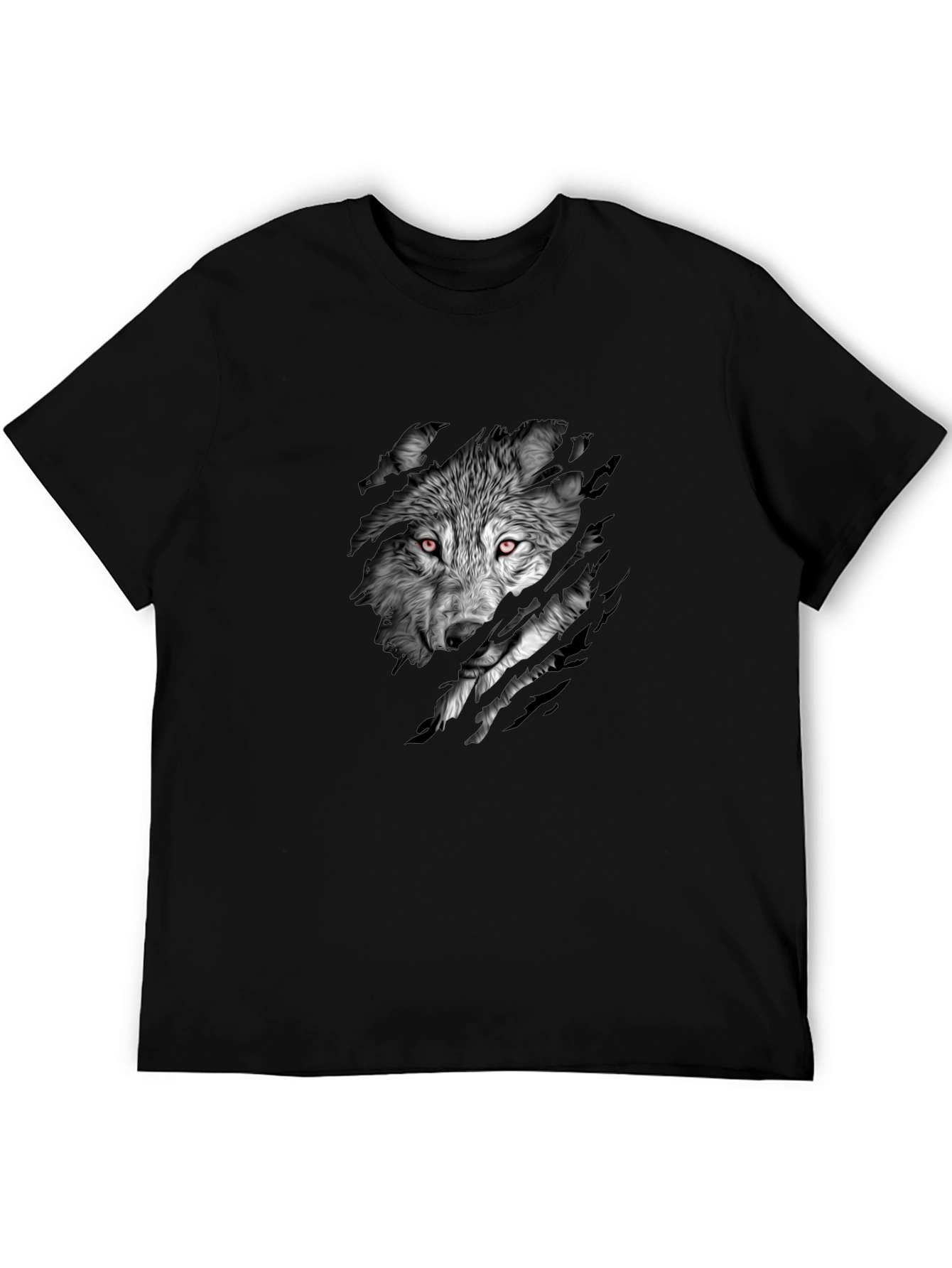 Mens Black Wolf Graphic Print Short Sleeve T-Shirt