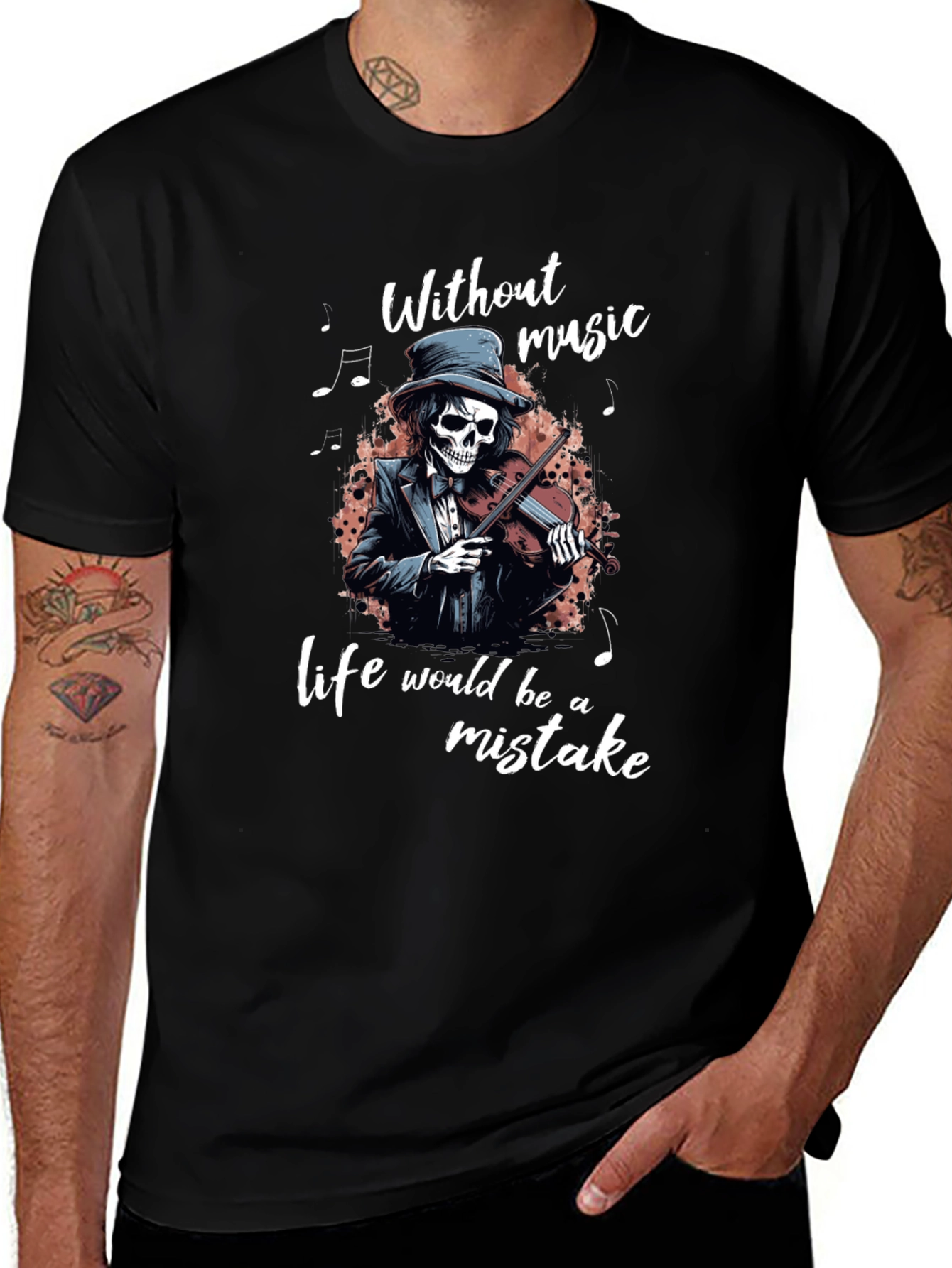 Skeleton Violinist Graphic Tee - Music Lover Shirt