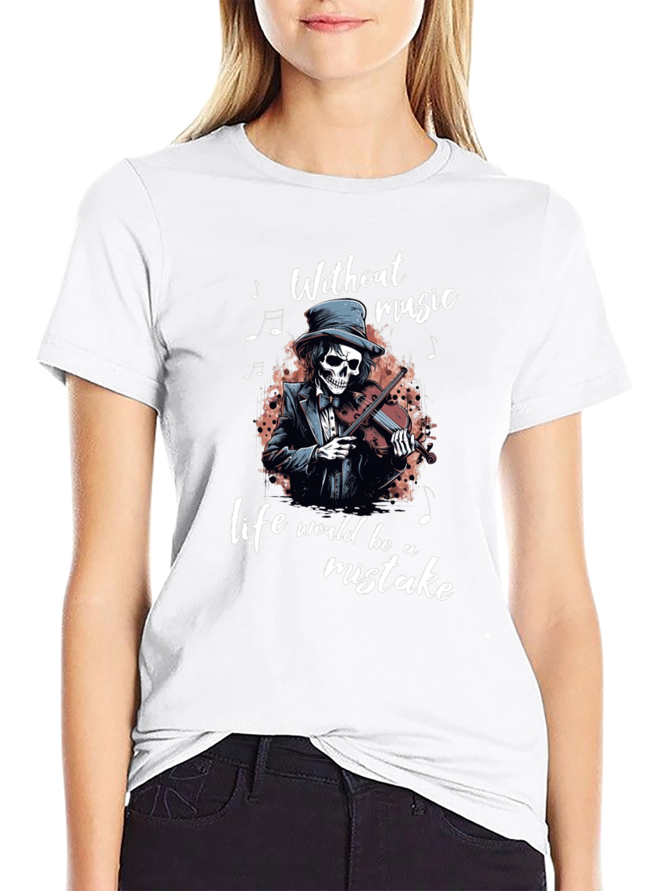 Skeleton Violinist Graphic Tee - Music Lover Shirt