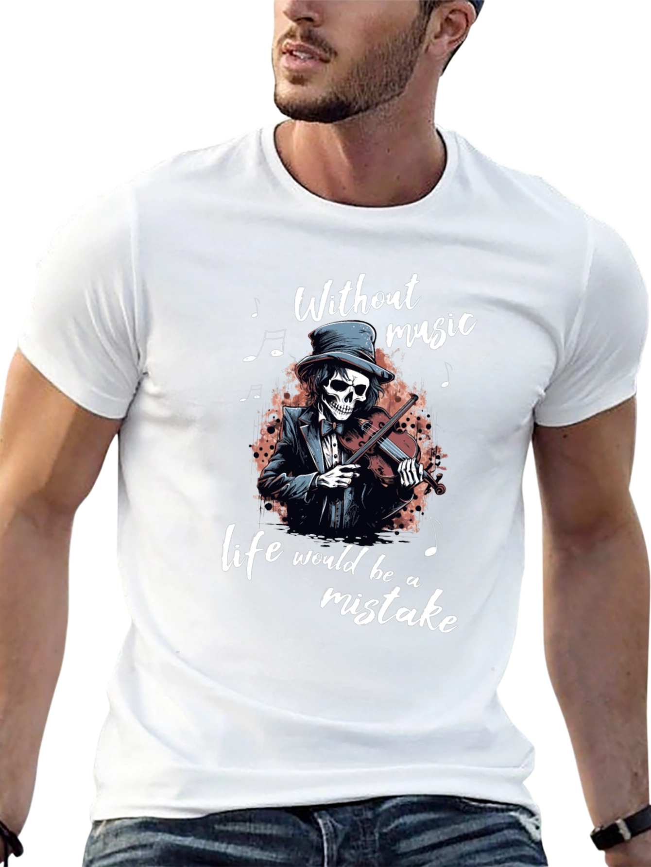 Skeleton Violinist Graphic Tee - Music Lover Shirt