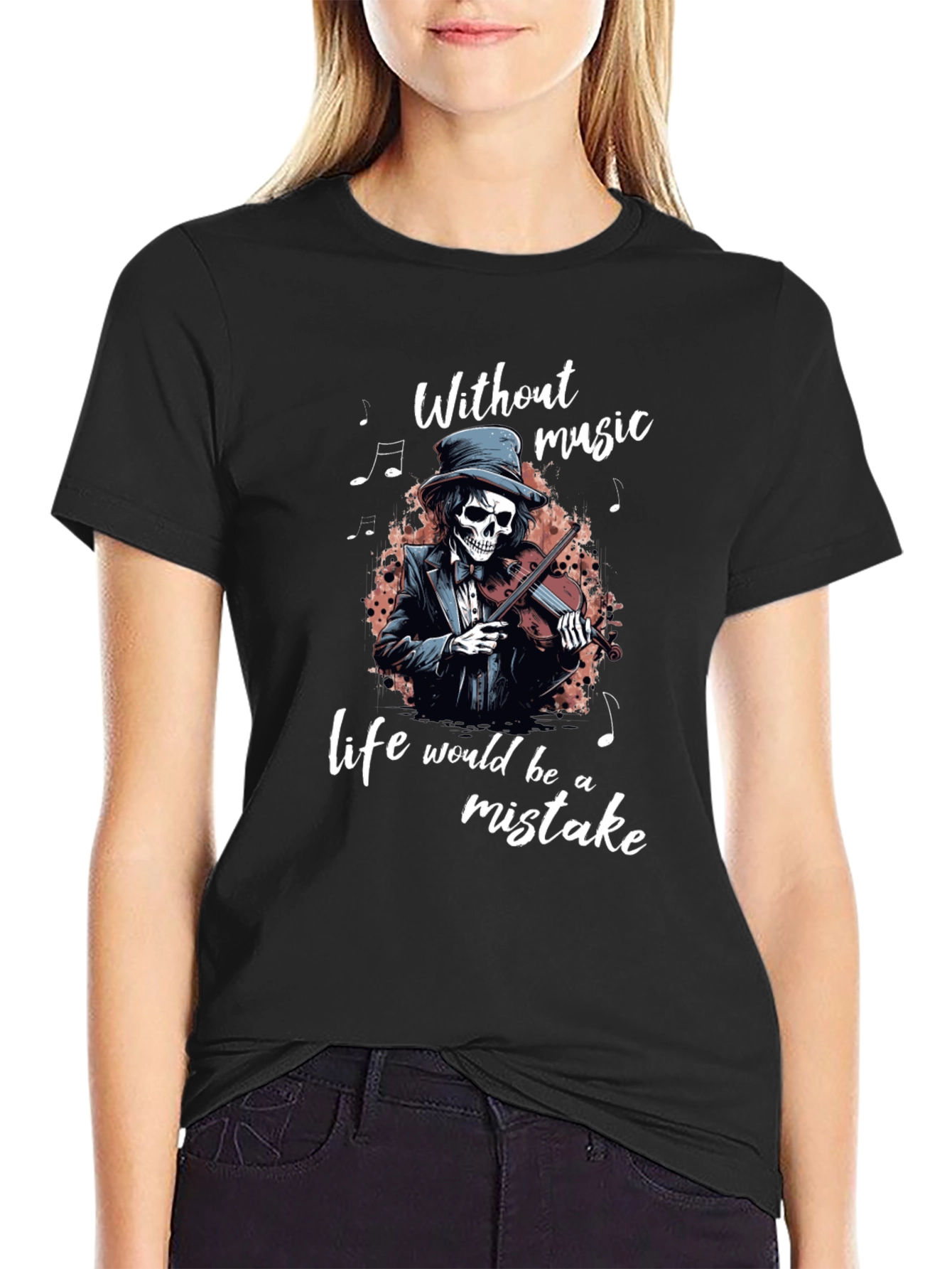 Skeleton Violinist Graphic Tee - Music Lover Shirt
