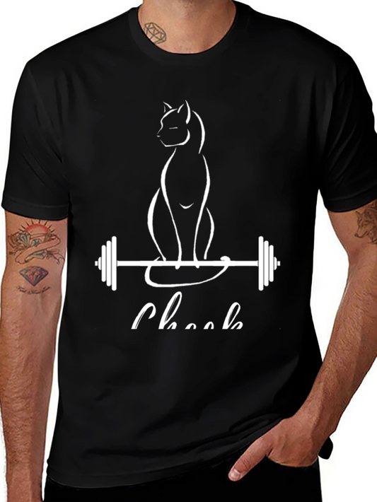 Cat Lifting Weights Black T-Shirt - Gym Humor