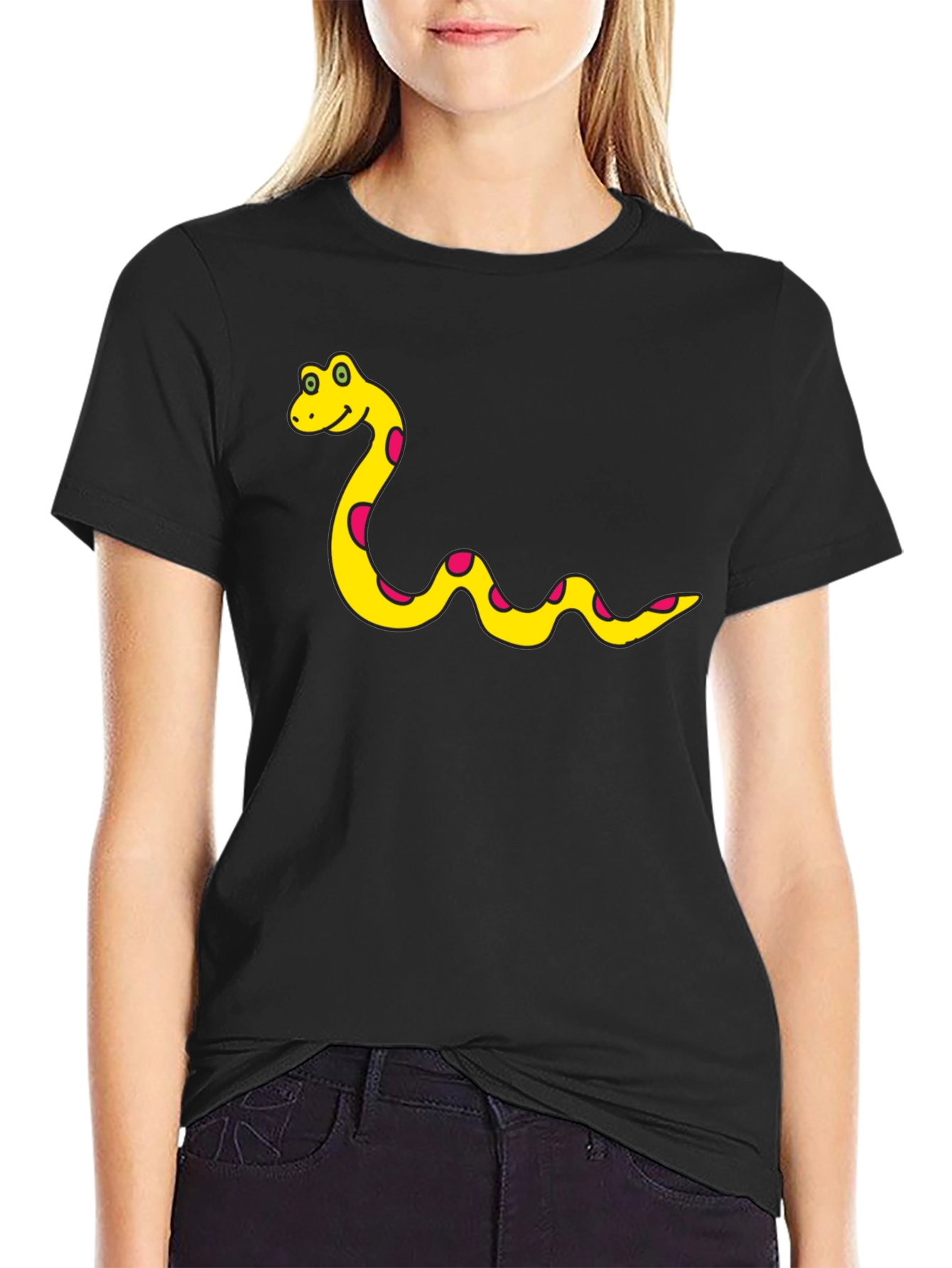 Mens Black T-Shirt with Cartoon Snake Design